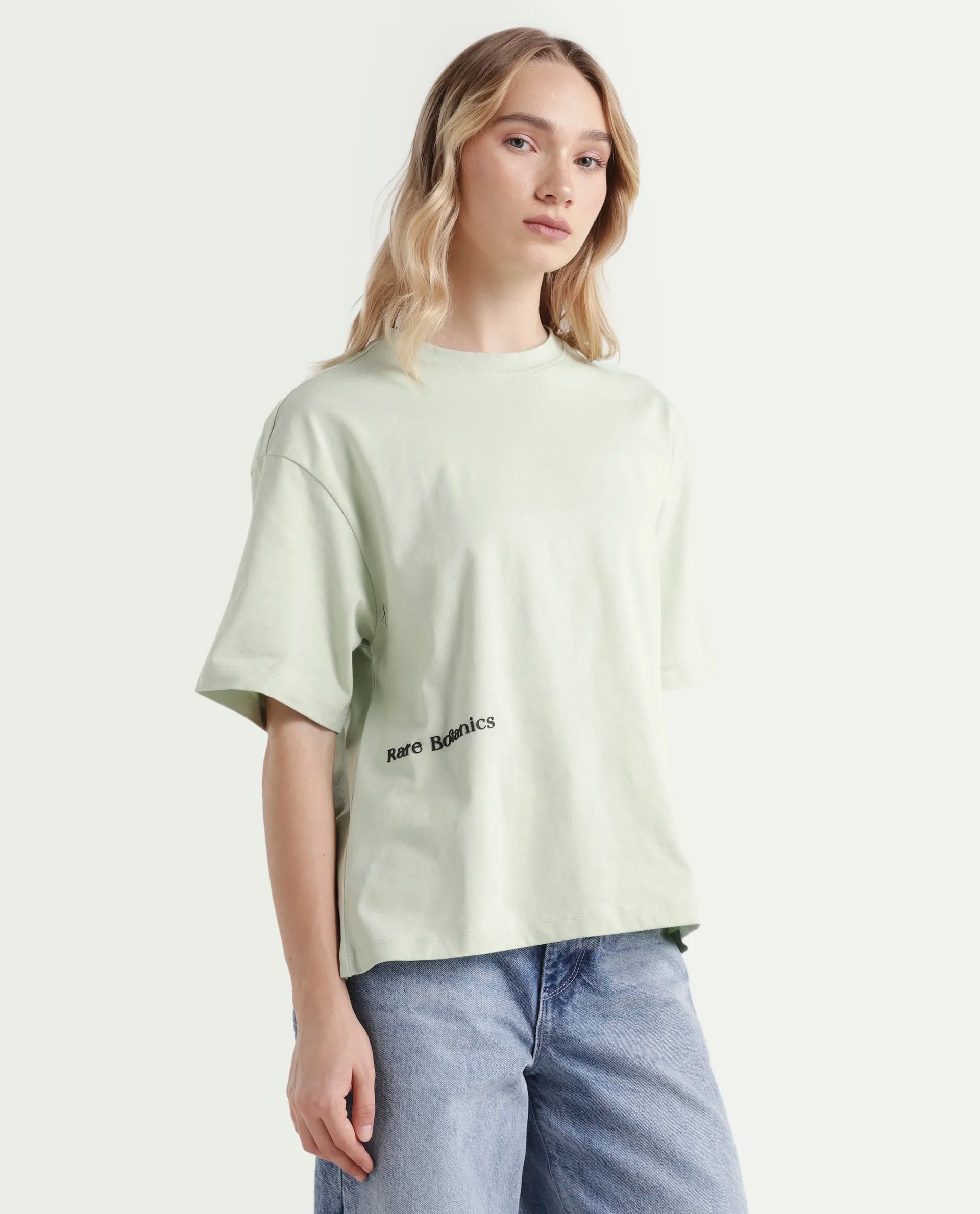 Rareism Women's Olaf Pastel Cotton Crew Neck Graphic Print Relaxed Fit T-Shirt