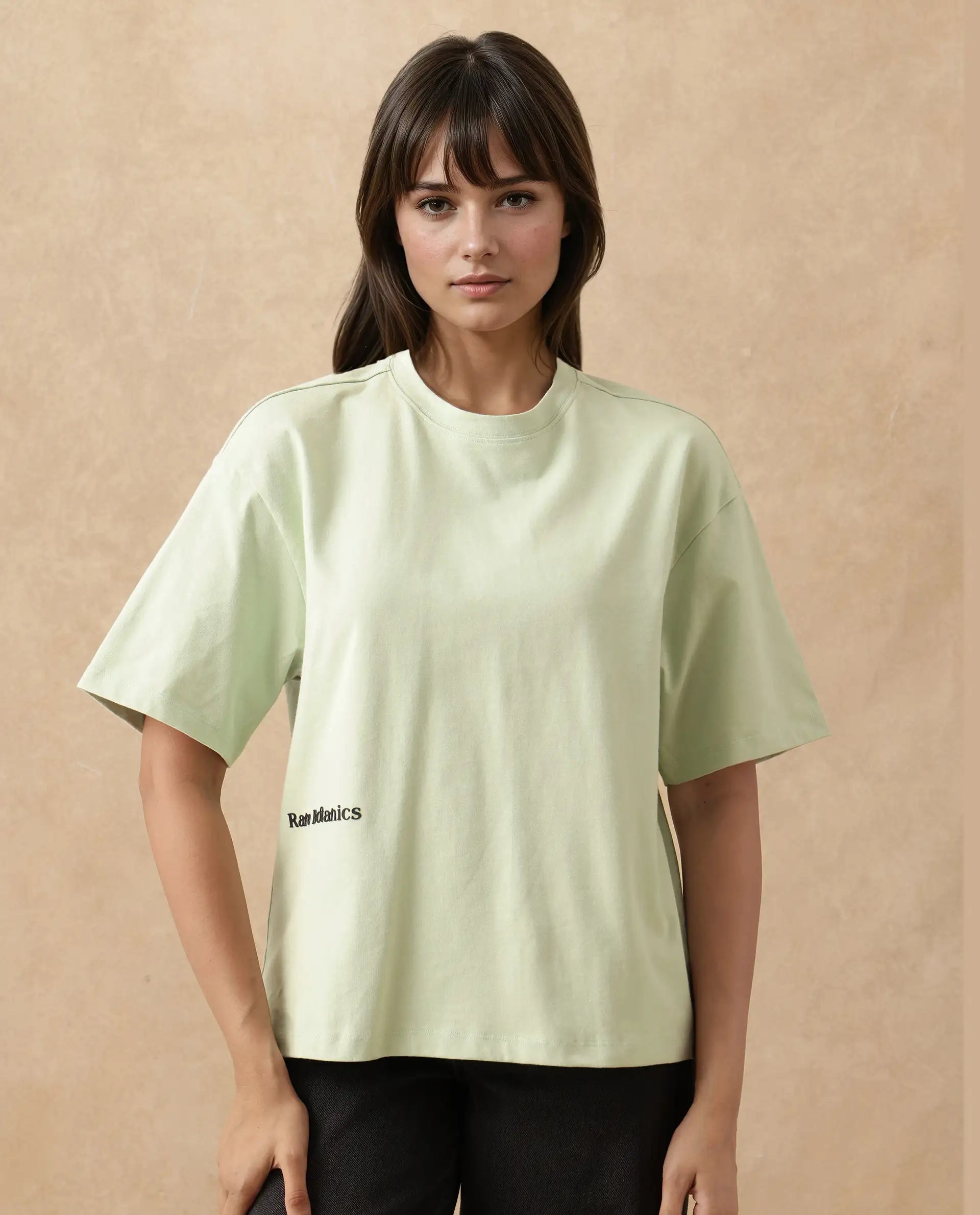 Rareism Women's Olaf Pastel Cotton Crew Neck Graphic Print Relaxed Fit T-Shirt