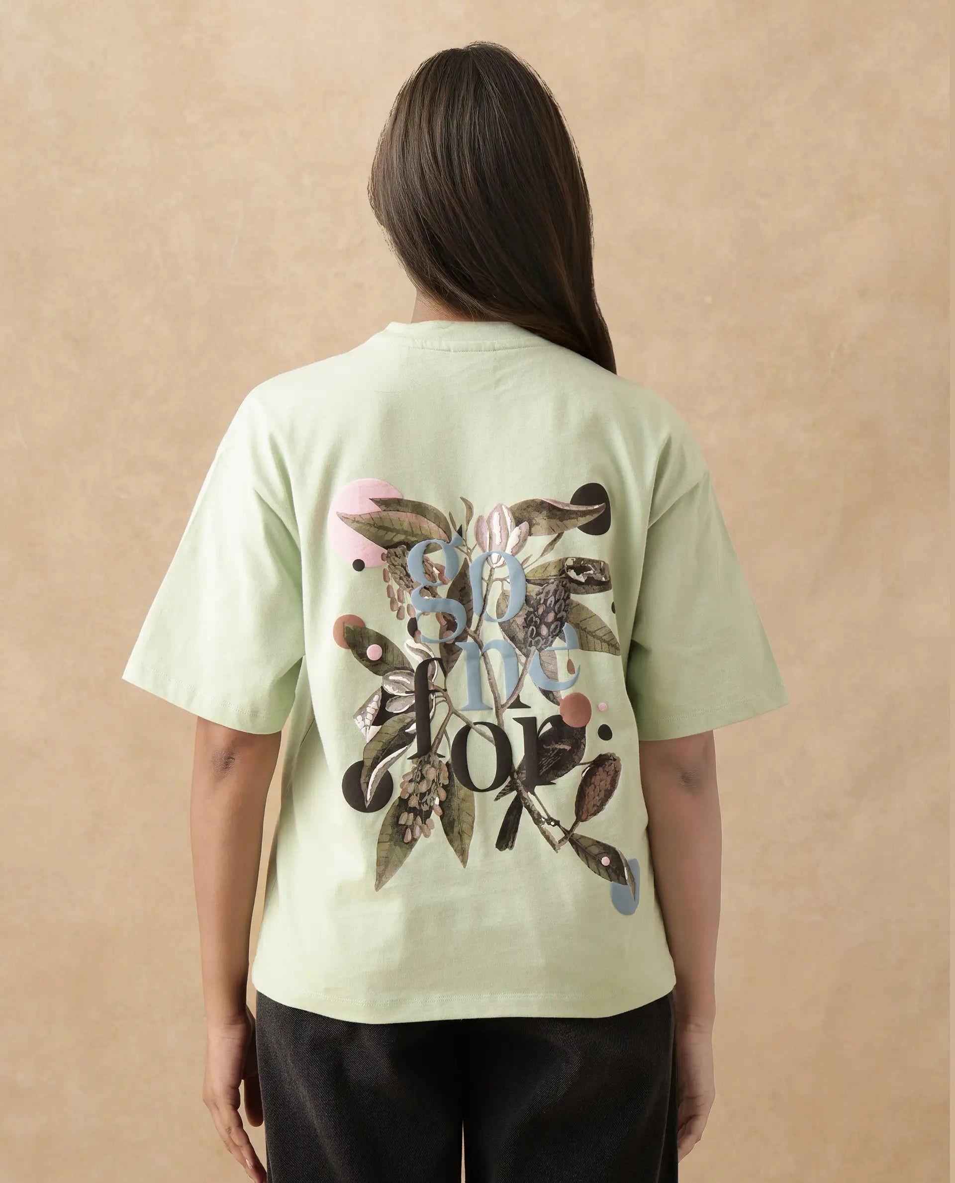 Rareism Women's Olaf Pastel Cotton Crew Neck Graphic Print Relaxed Fit T-Shirt