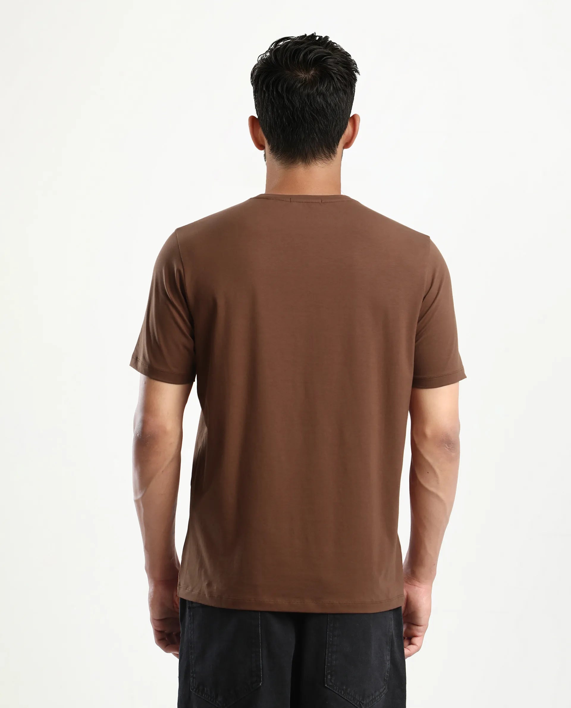 Rare Rabbit Men's Olen Brown Cotton Blend Graphic Print Regular Fit Half Sleeve Crew Neck T-Shirt
