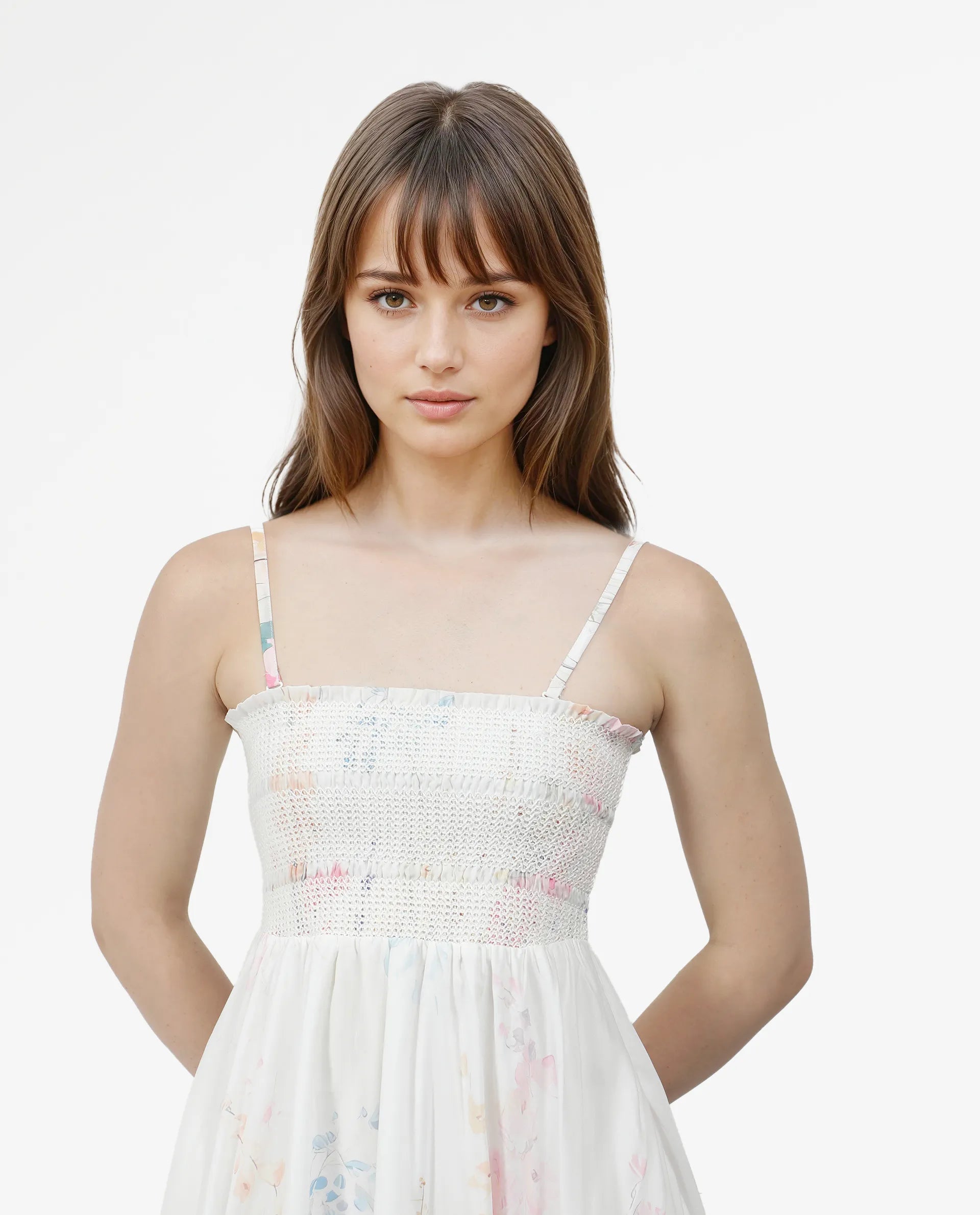 Rareism Women's Epsem Multi Polyester Blend Tube Neck Floral Print Sleeveless Midi Fit And Flare Dress