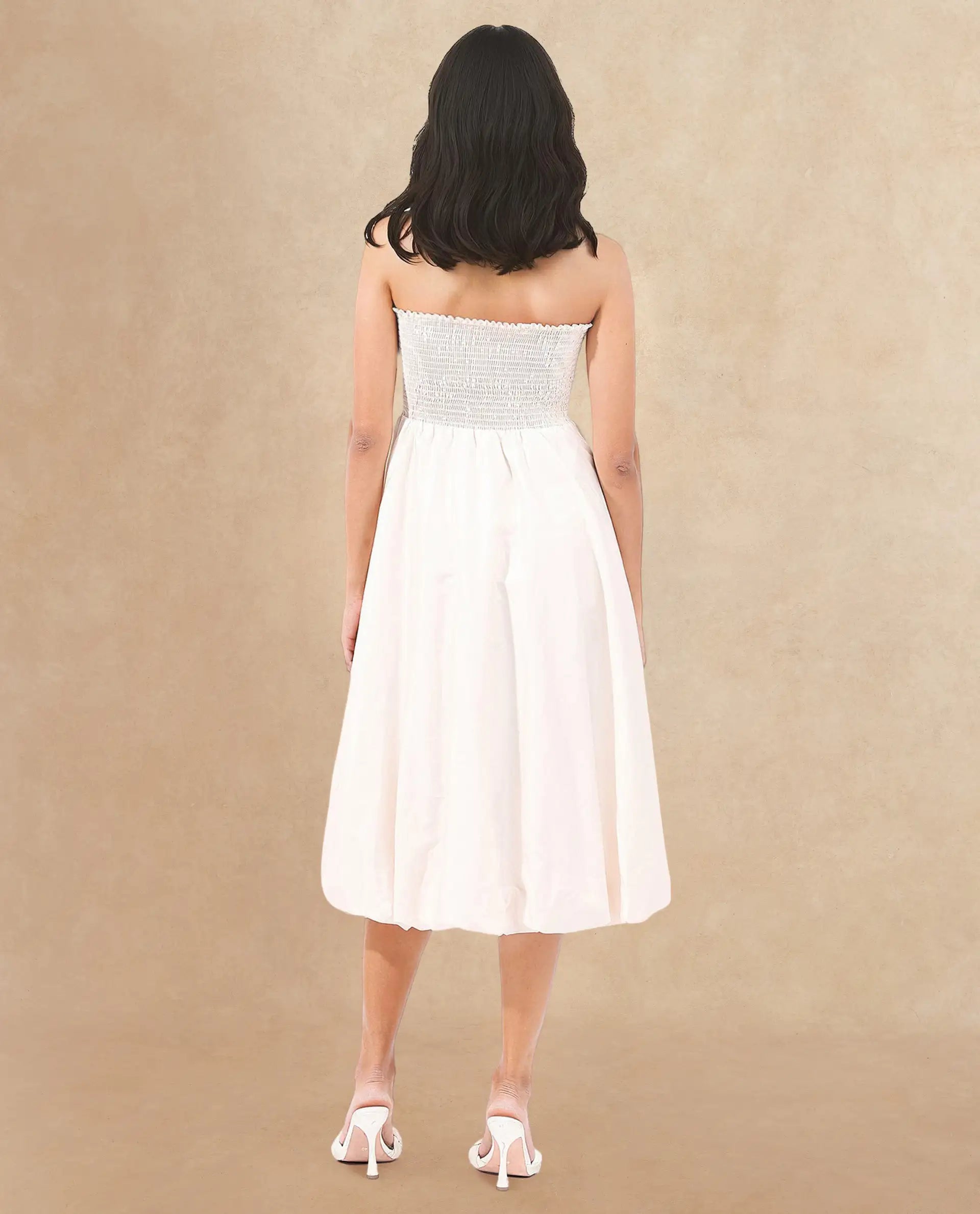 Rareism Women's Oligue Beige Cotton Shoulder Strap Plain Shoulder Strap Midi Fit And Flare Dress