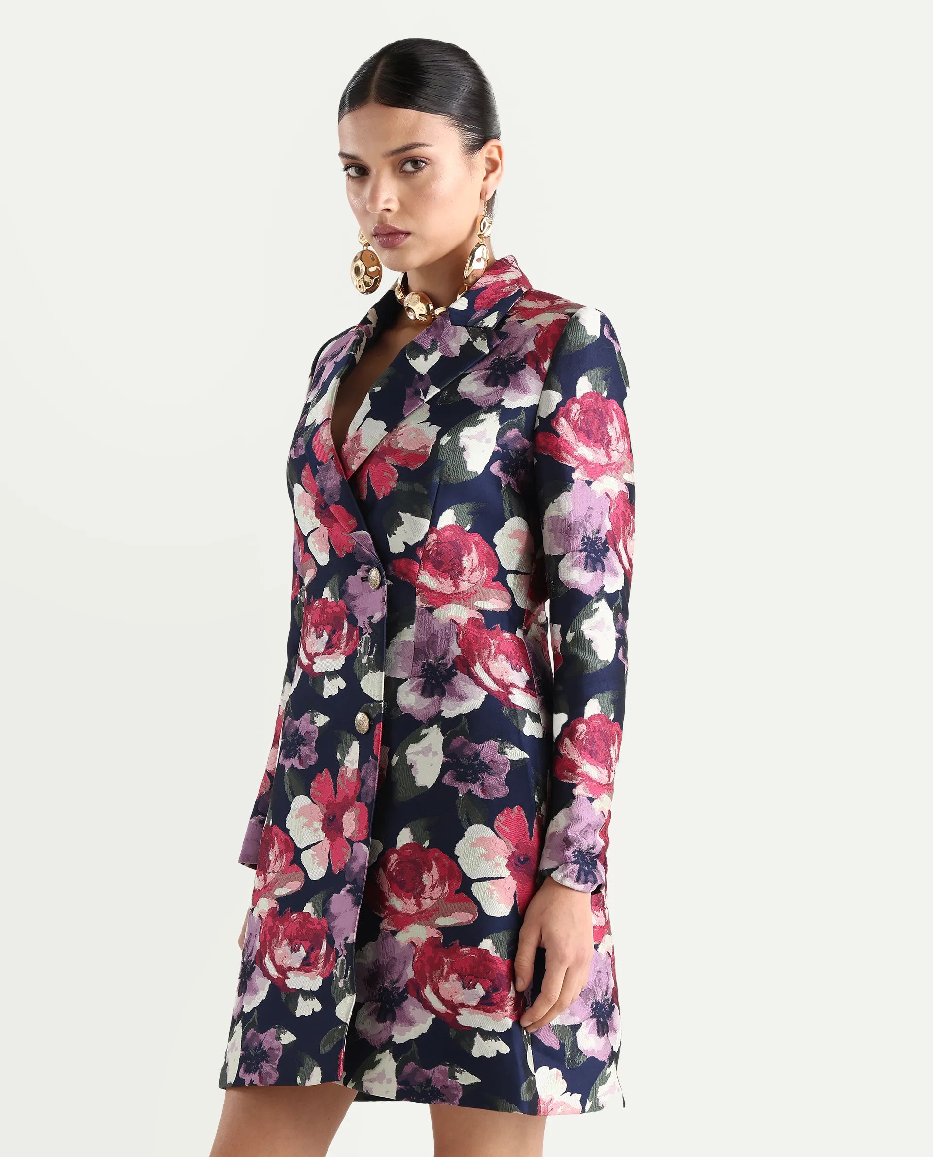 Rareism Women's Oluklu Mullti Polyester Blend Drop Collar Jacquard Knee Length Regular Fit Dress