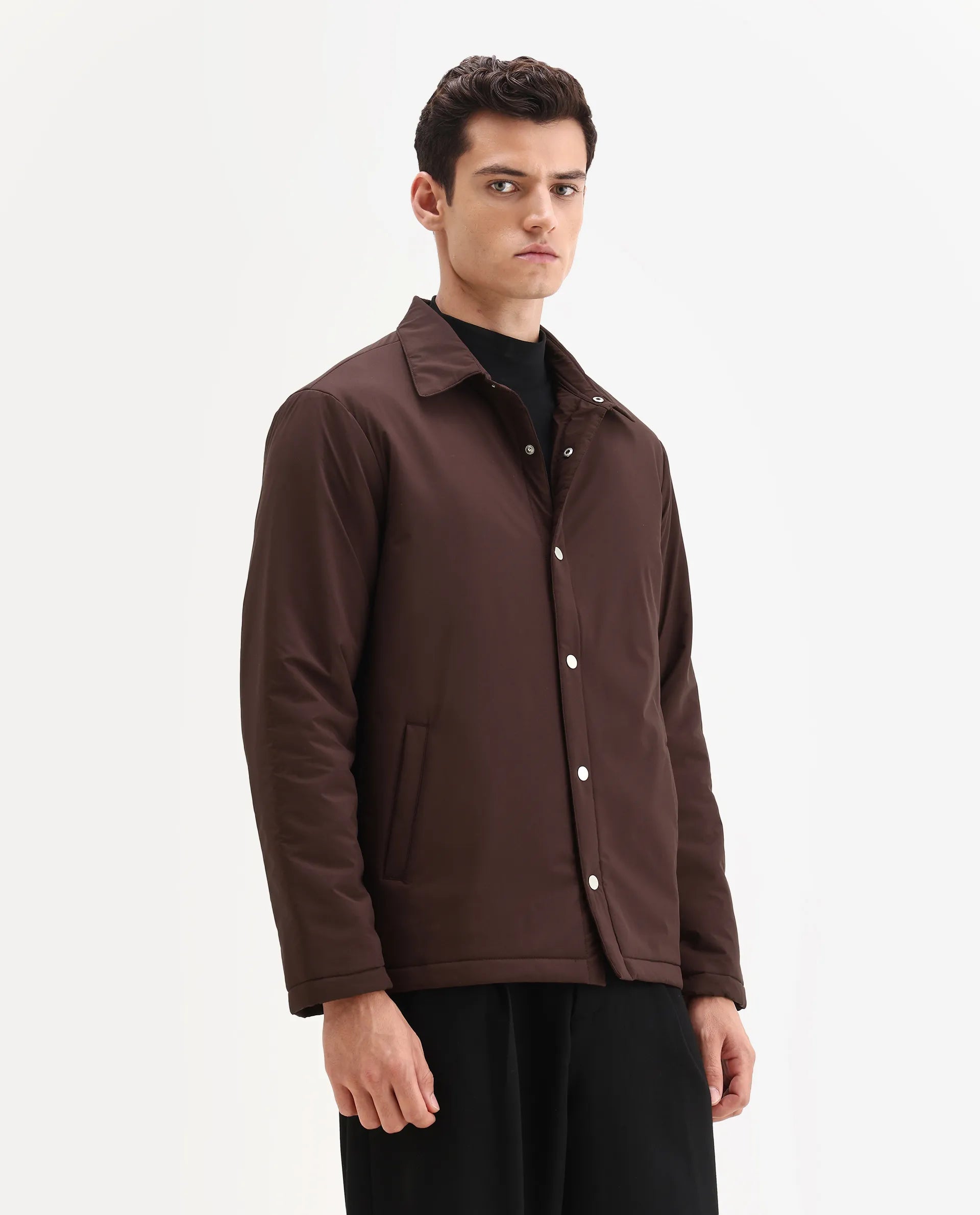 Rare Rabbit Men's Olva Maroon Polyester Fabric Collared Neck Regular Plain Jacket