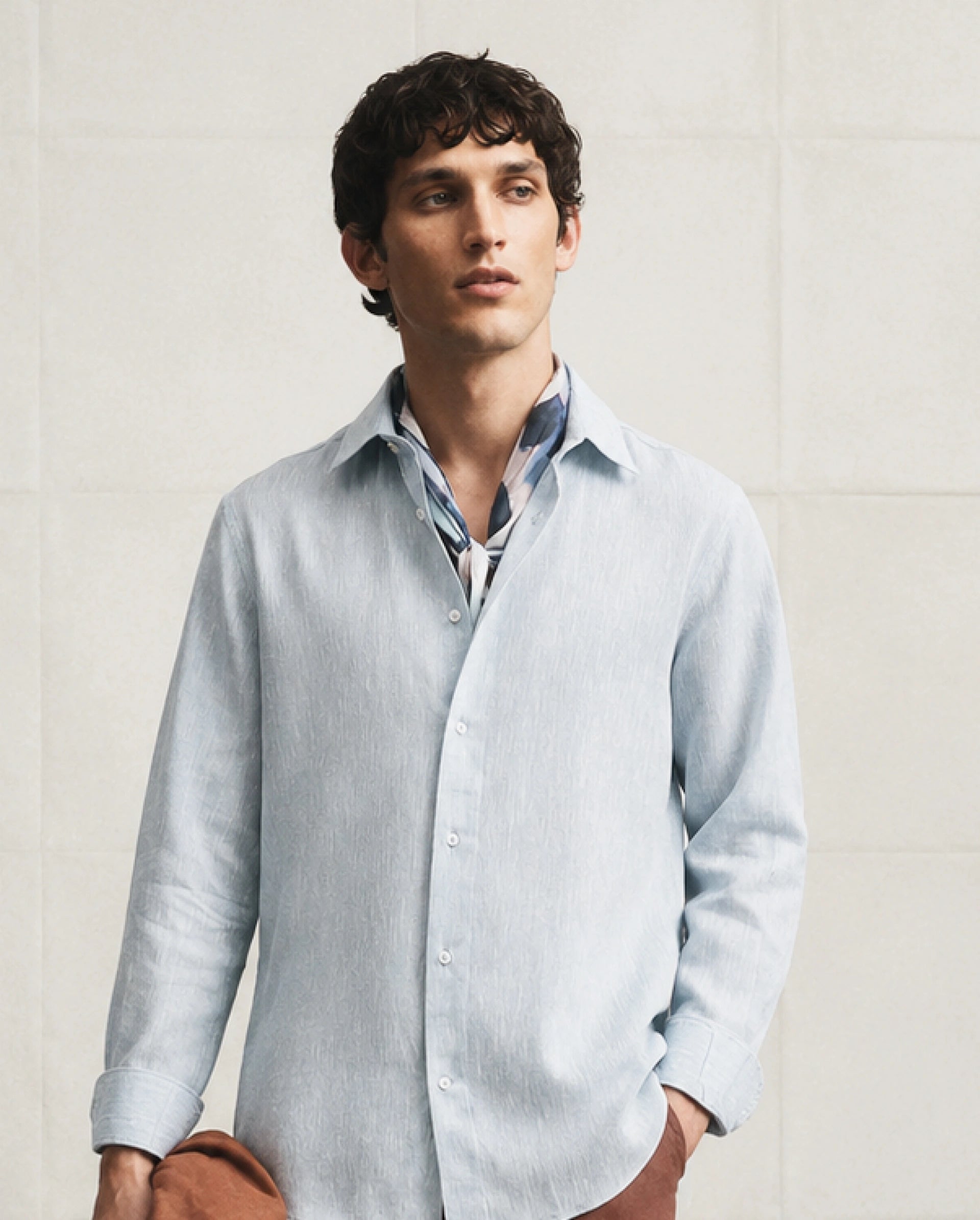 Rare Rabbit Men's Olvt Light Blue Linen Blend Button Regular Fit Plain Shirt