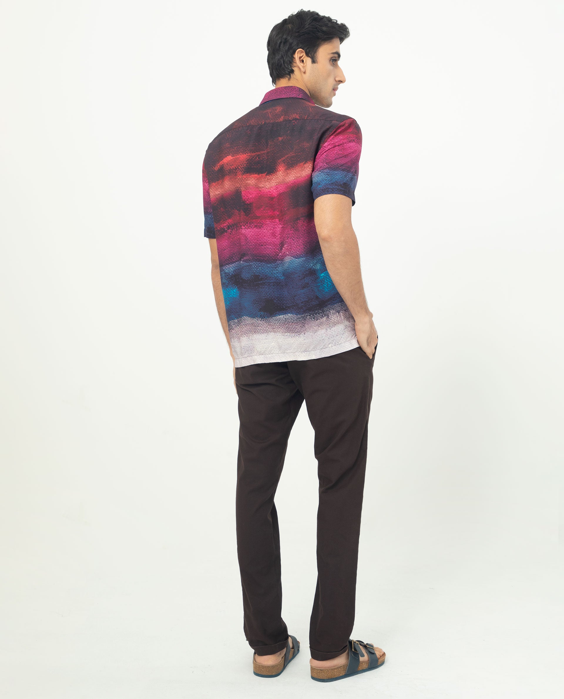 Rare Rabbit Men's Ombren Ss Black Shirt Half Sleeves Ombre Shirt