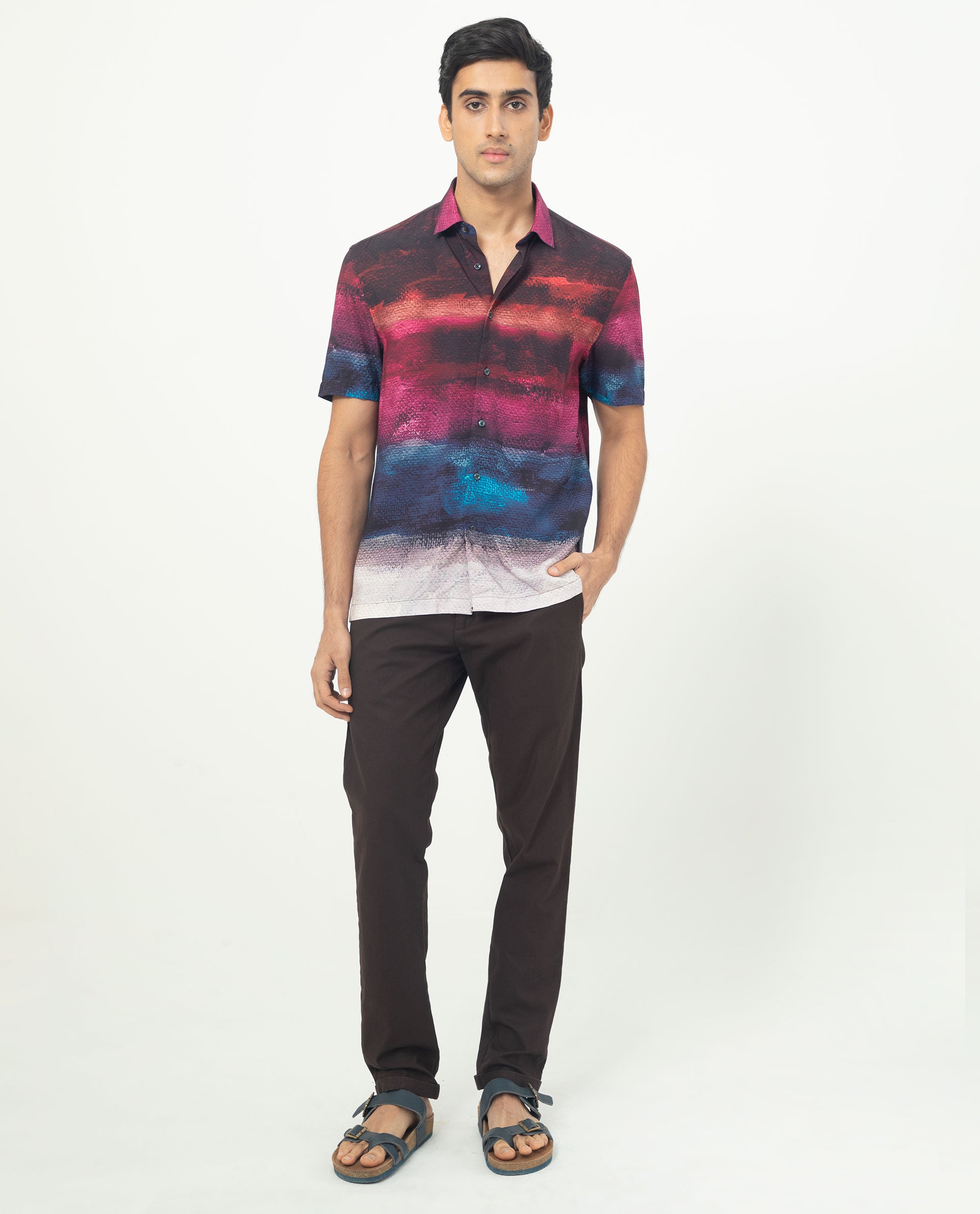 Rare Rabbit Men's Ombren Ss Black Shirt Half Sleeves Ombre Shirt