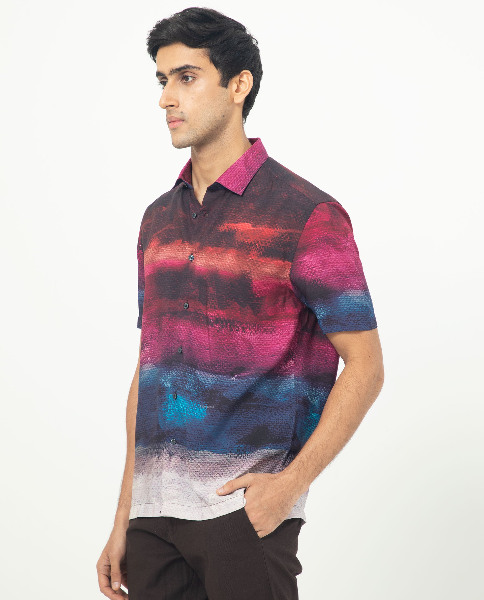 Rare Rabbit Men's Ombren Ss Black Shirt Half Sleeves Ombre Shirt