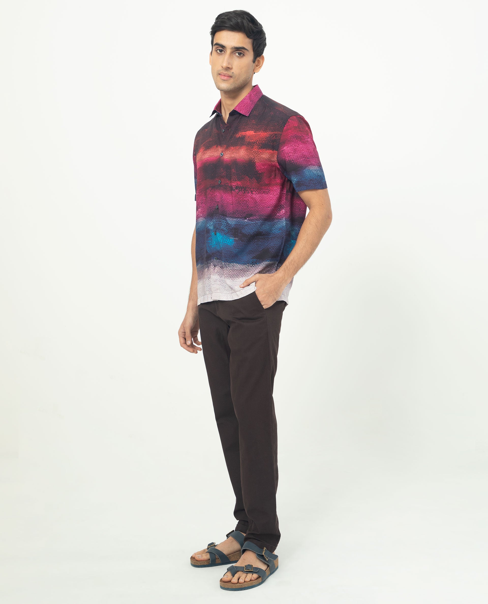 Rare Rabbit Men's Ombren Ss Black Shirt Half Sleeves Ombre Shirt