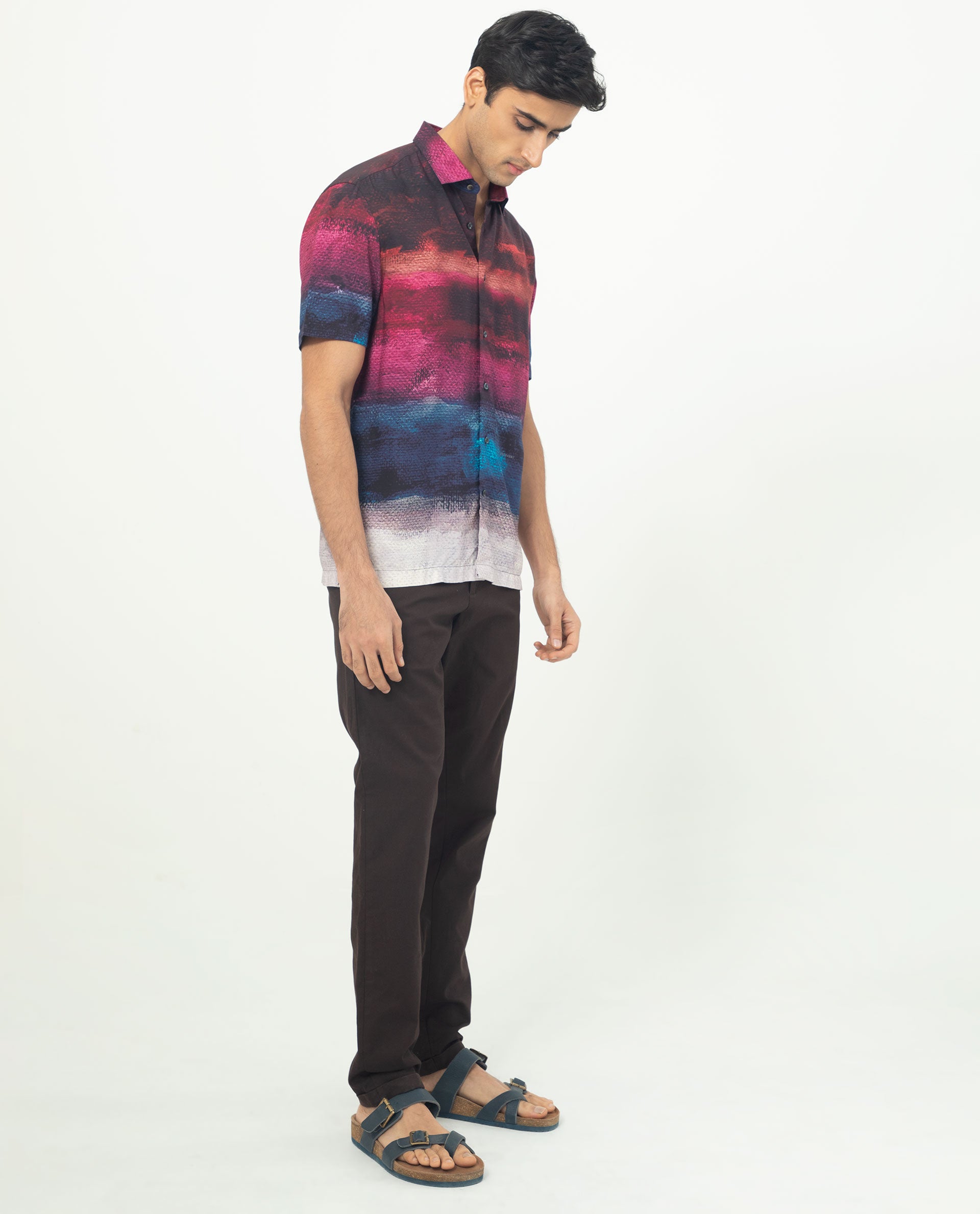 Rare Rabbit Men's Ombren Ss Black Shirt Half Sleeves Ombre Shirt