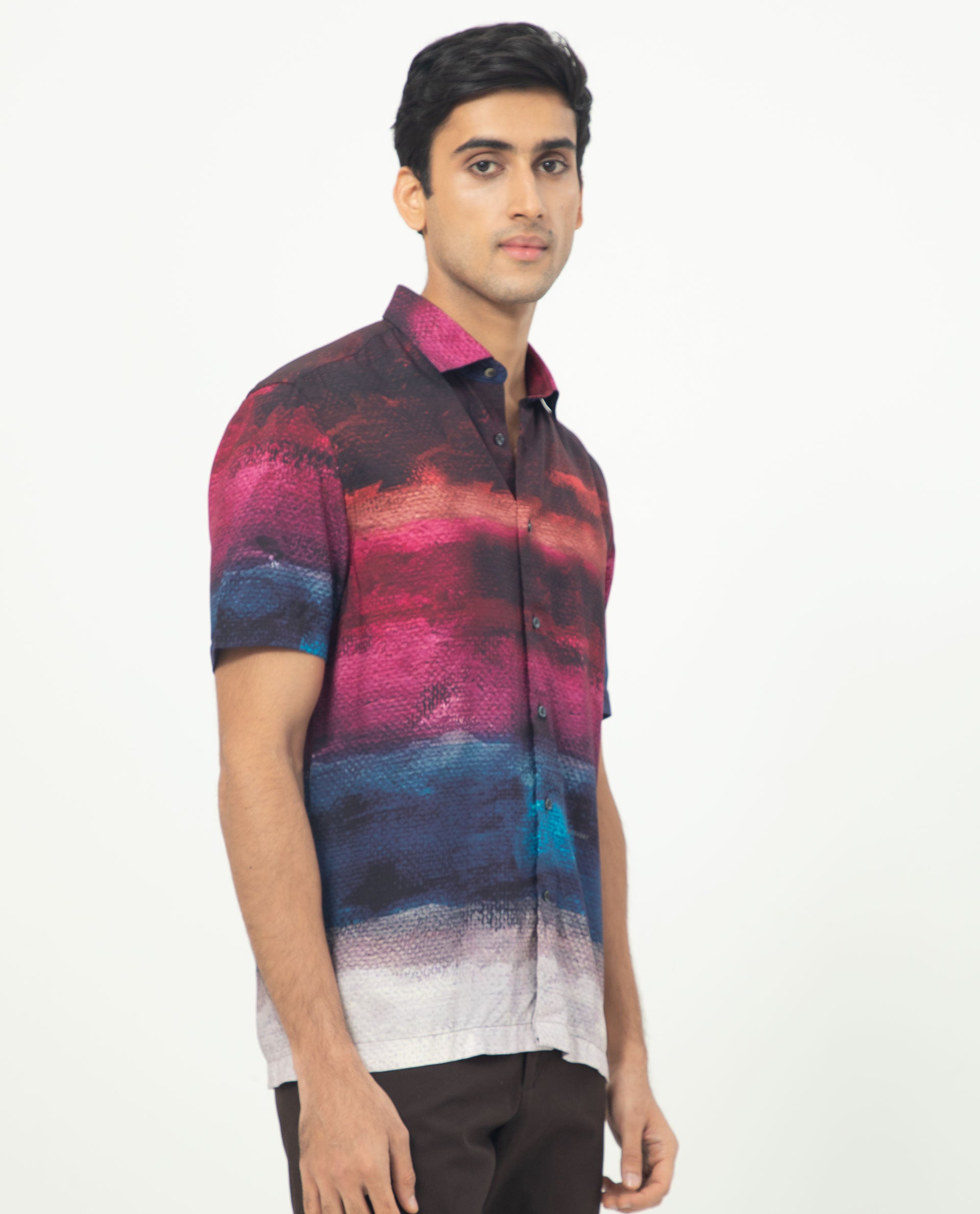 Rare Rabbit Men's Ombren Ss Black Shirt Half Sleeves Ombre Shirt