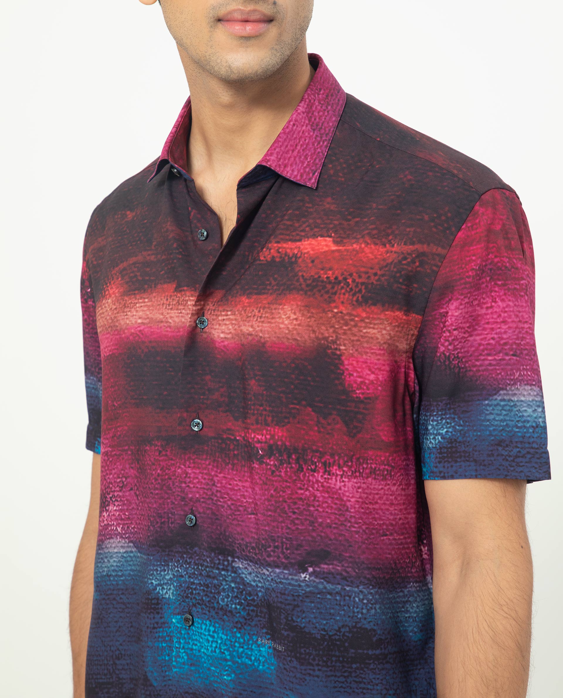 Rare Rabbit Men's Ombren Ss Black Shirt Half Sleeves Ombre Shirt