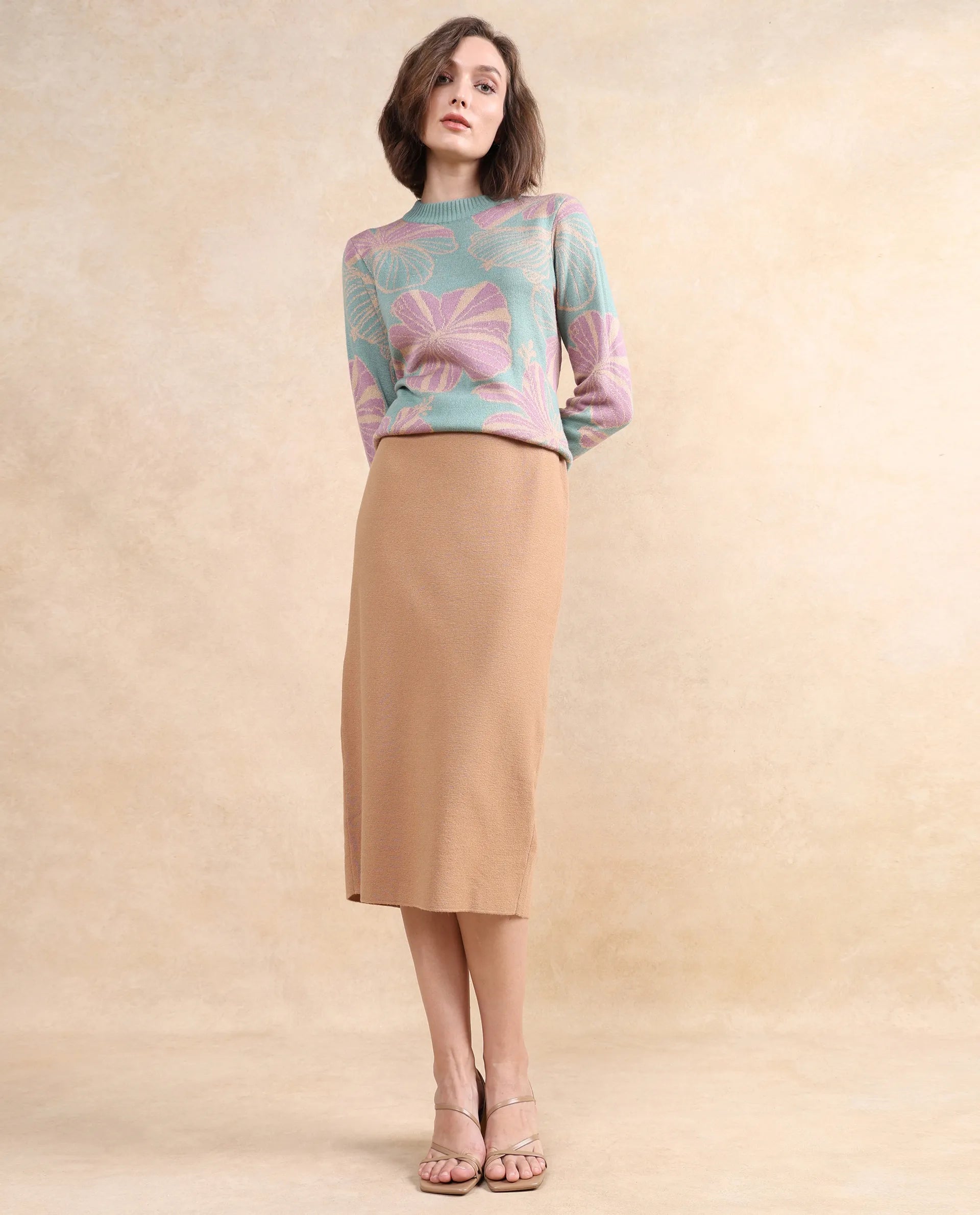 Rareism Women Omerli S Beige Relaxed Fit Plain Skirt