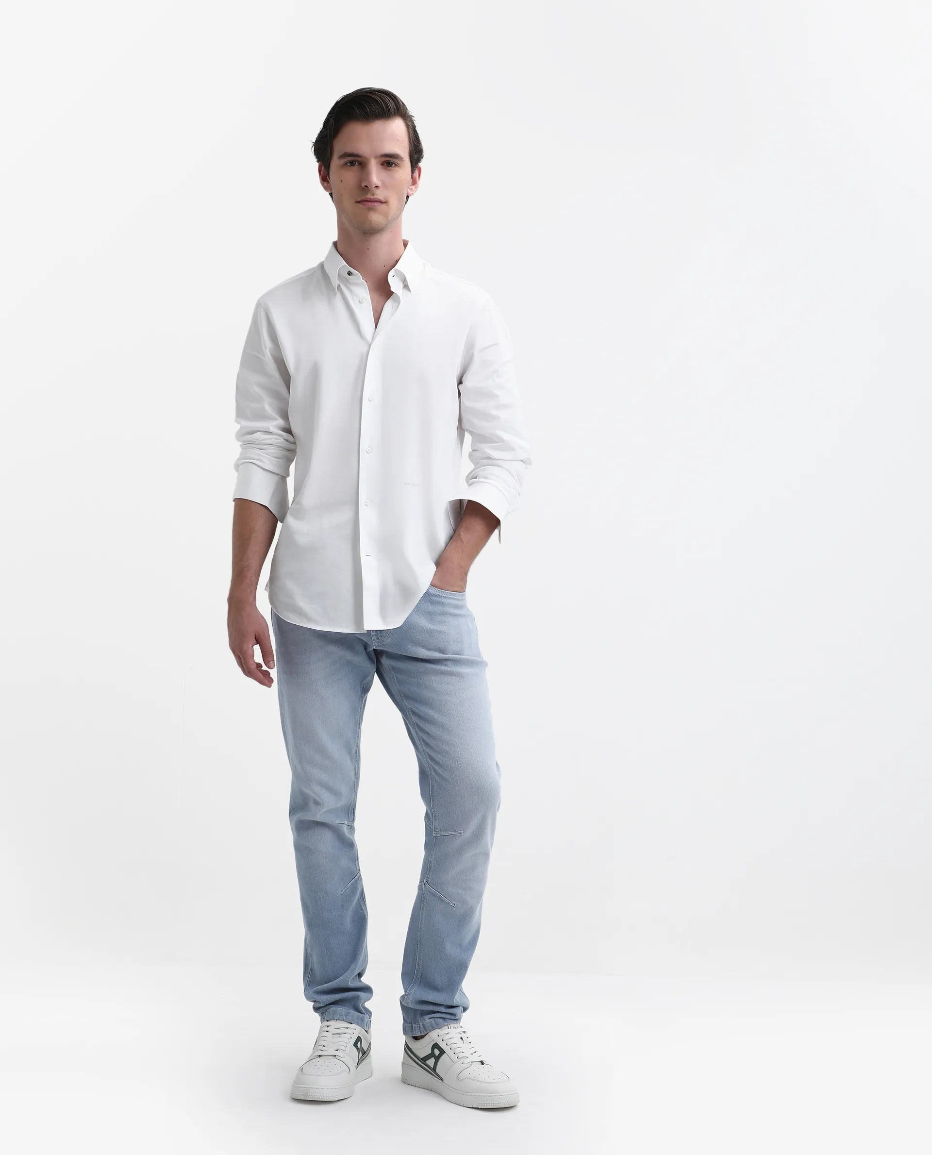 Rare Rabbit Men's Omir-1 Light Blue Cotton Blend Plain Morris Regular Fit Jeans