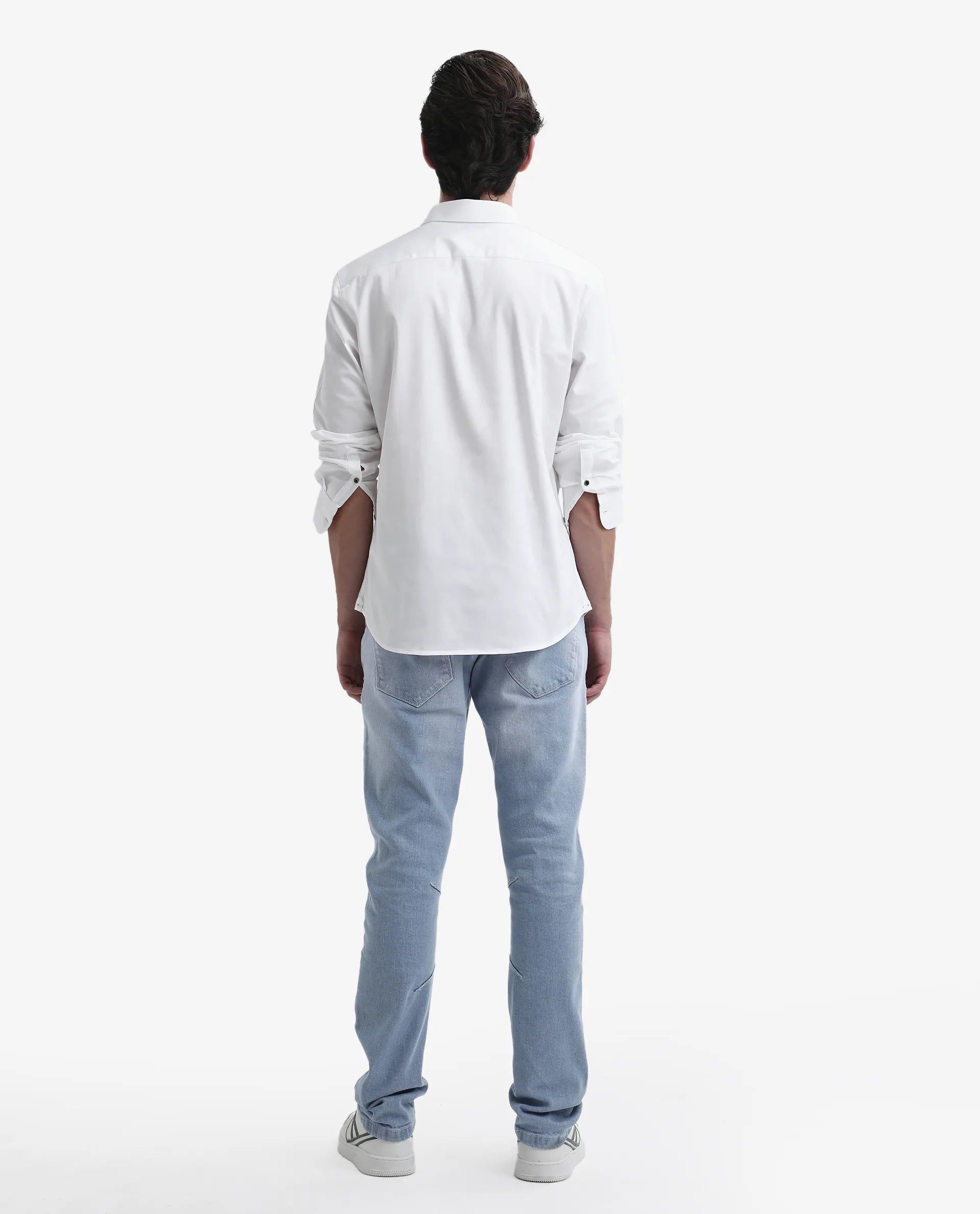 Rare Rabbit Men's Omir-1 Light Blue Cotton Blend Plain Morris Regular Fit Jeans