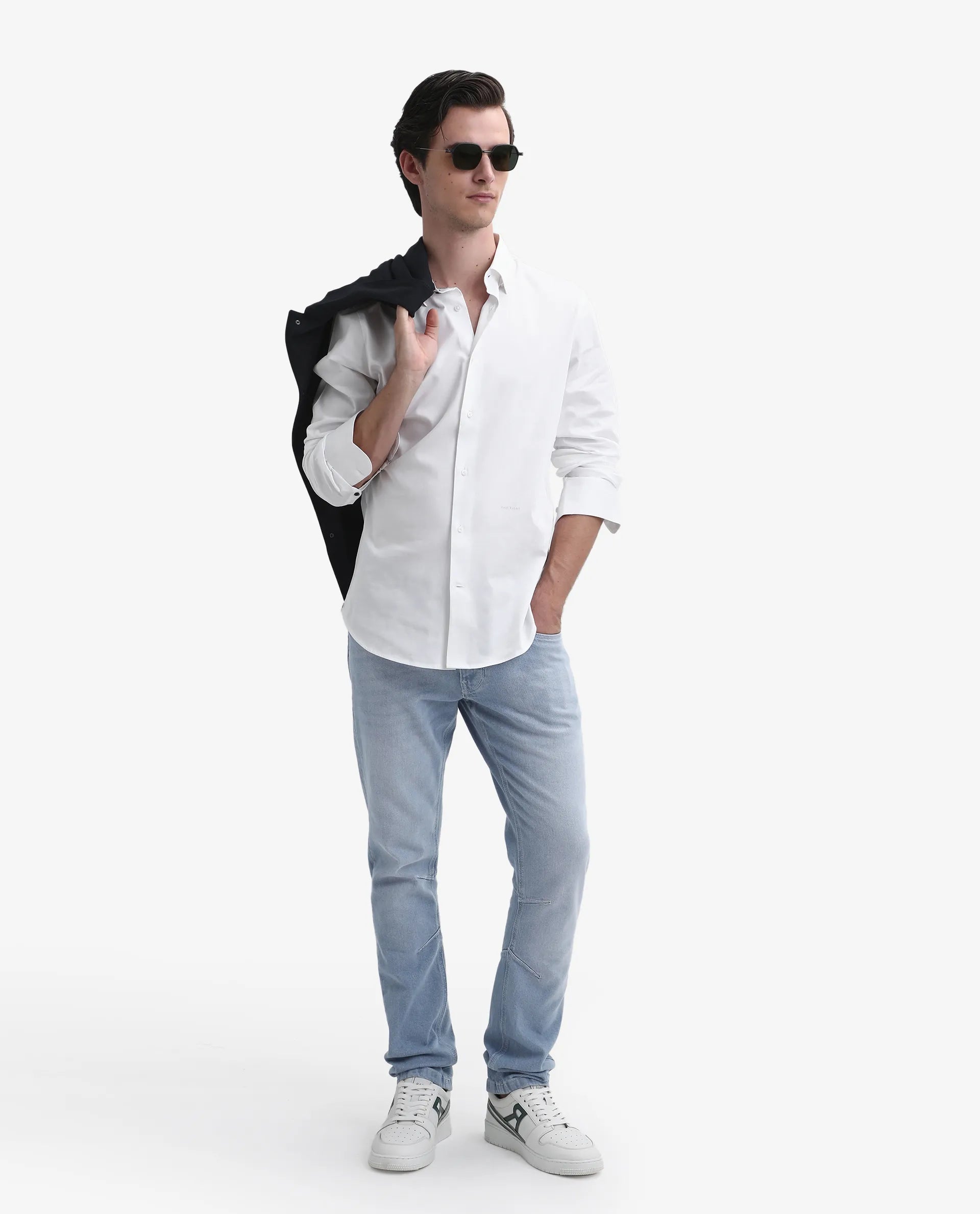 Rare Rabbit Men's Omir-1 Light Blue Cotton Blend Plain Morris Regular Fit Jeans