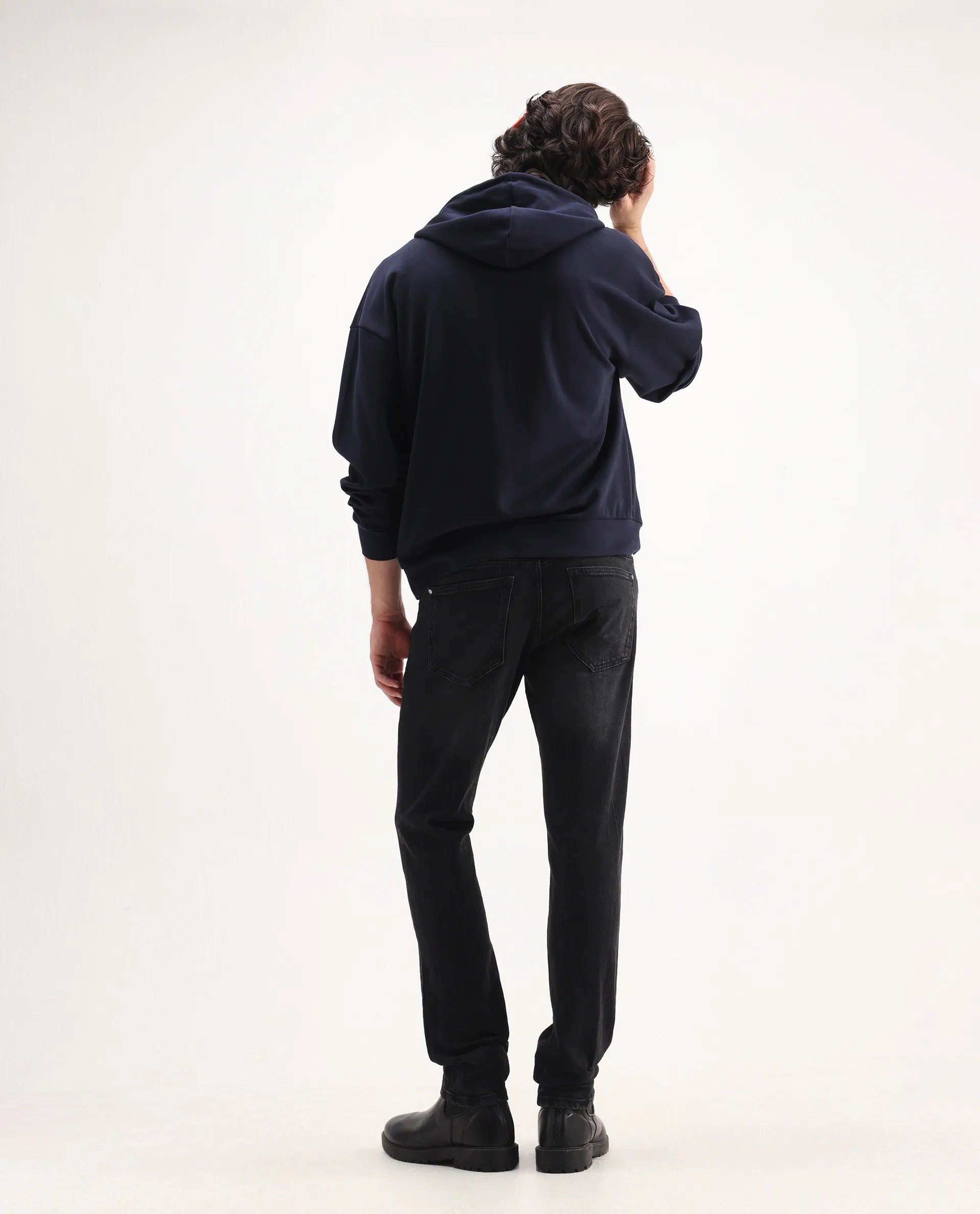 Rare Rabbit Men's Omiros Black Cotton Blend Plain Hawk Slim Fit Jeans