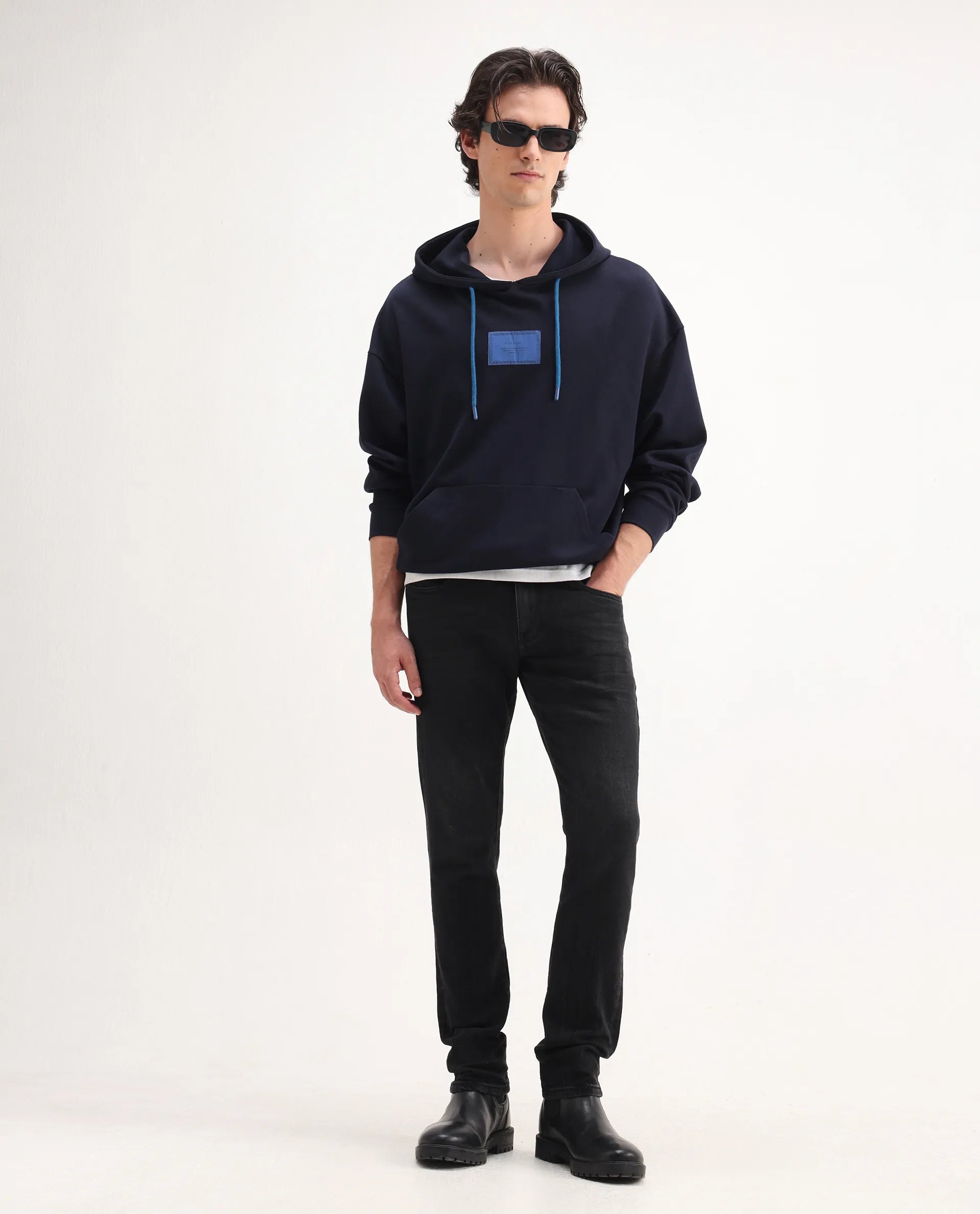 Rare Rabbit Men's Omiros Black Cotton Blend Plain Hawk Slim Fit Jeans