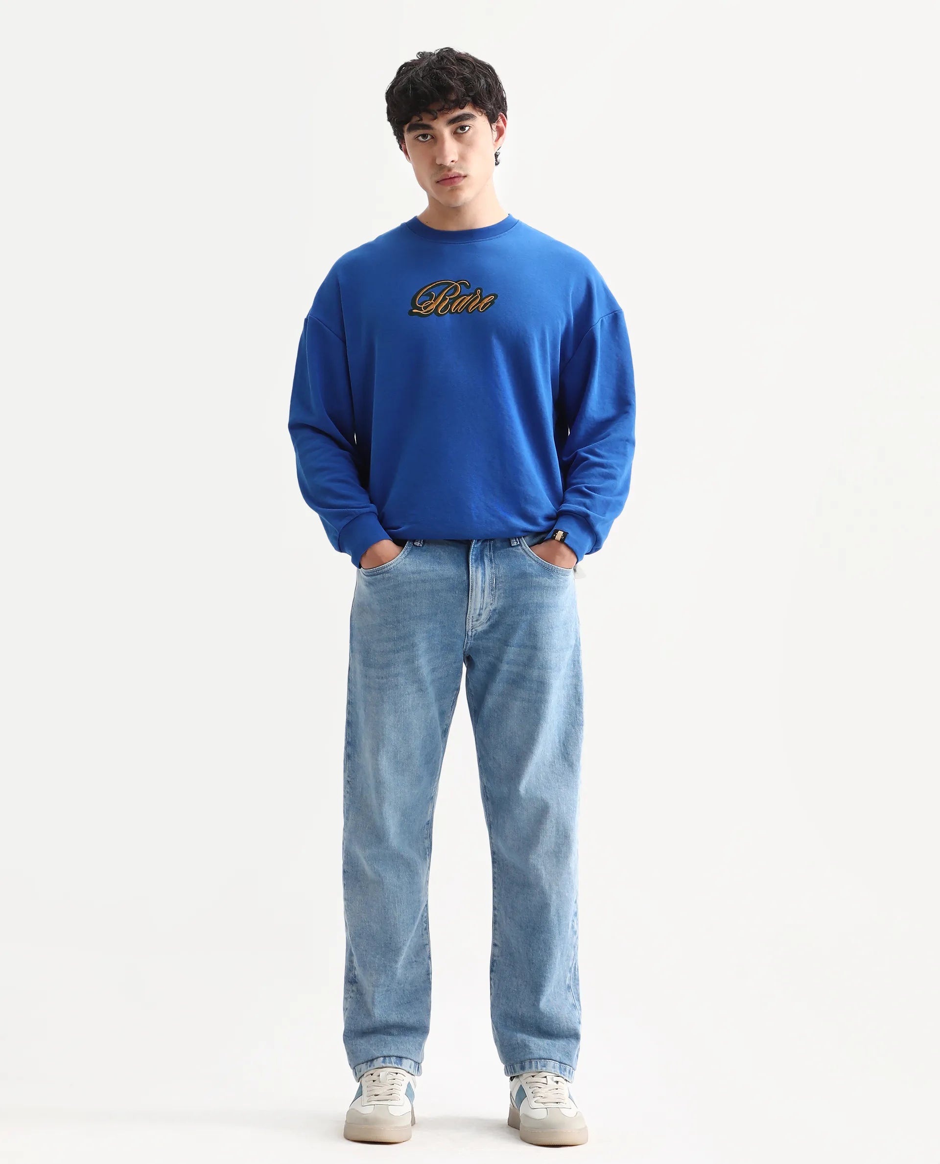 Rare Rabbit Men's Omir-R Light Blue Cotton Blend Fabric Button Closure Morris Regular Fit Plain Jeans