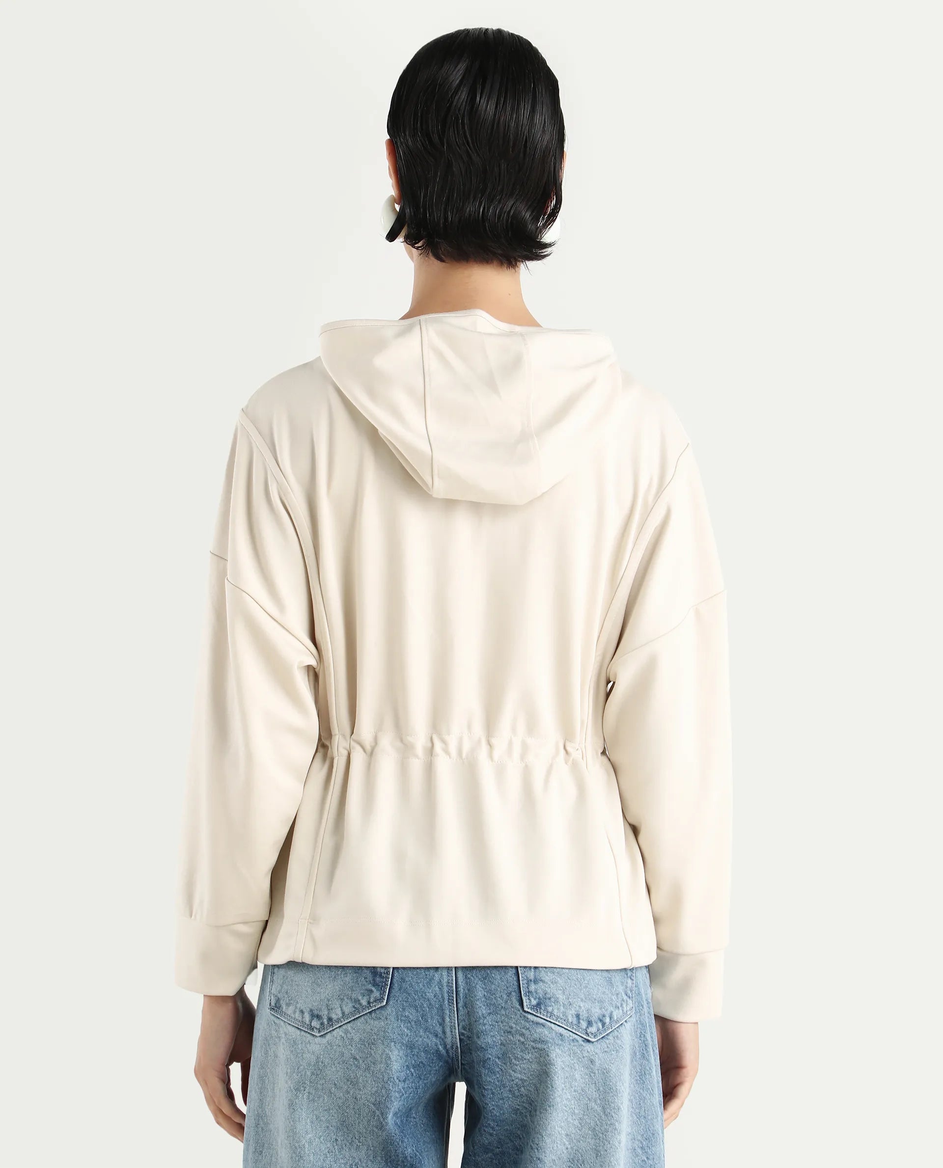 Rareism Women's Onerler Off White Modal Blend Hooded Plain Relaxed Fit Sweatshirt