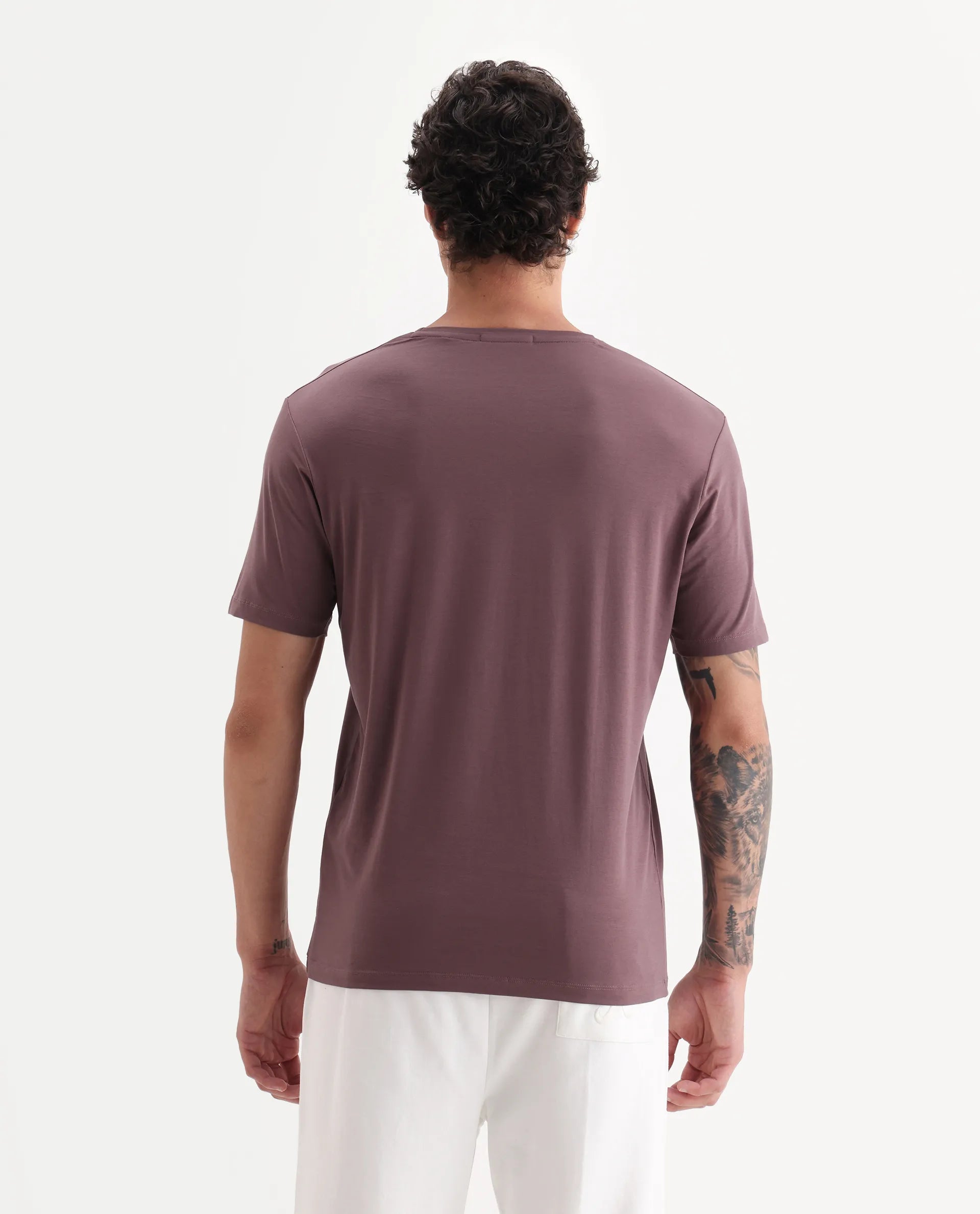 Rare Rabbit Men's Onic Dusky Pink Cotton Blend Graphic Print Regular Fit Half Sleeve Crew Neck T-Shirt