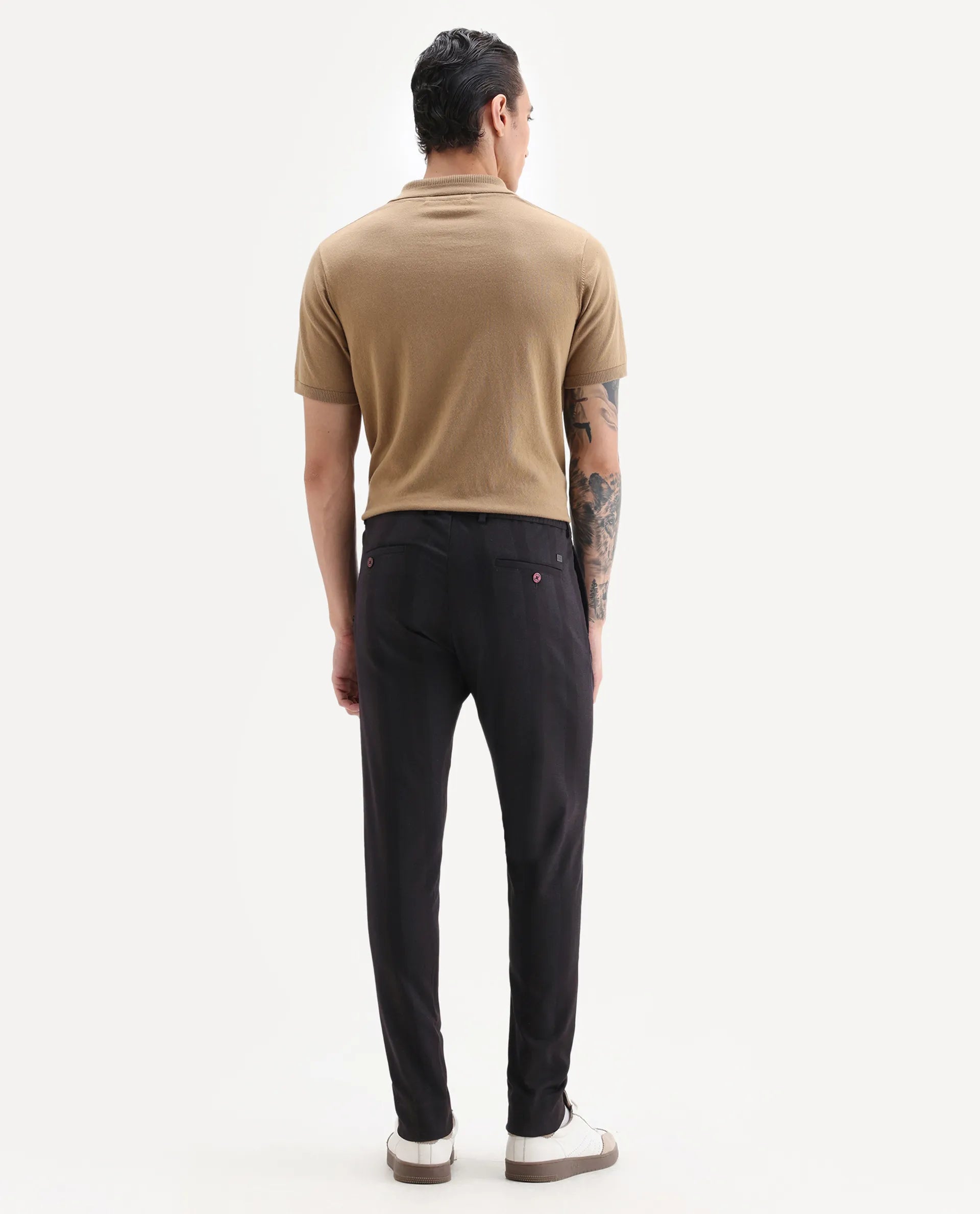 Rare Rabbit Men's Onio Maroon Polyester Striped Print Regular Fit Trouser