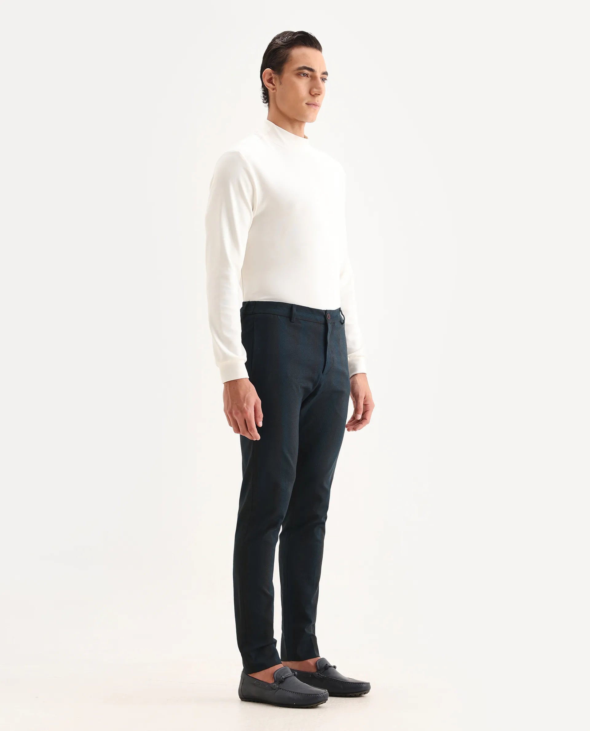 Rare Rabbit Men's Onio Petrol Plain Regular Fit Trouser