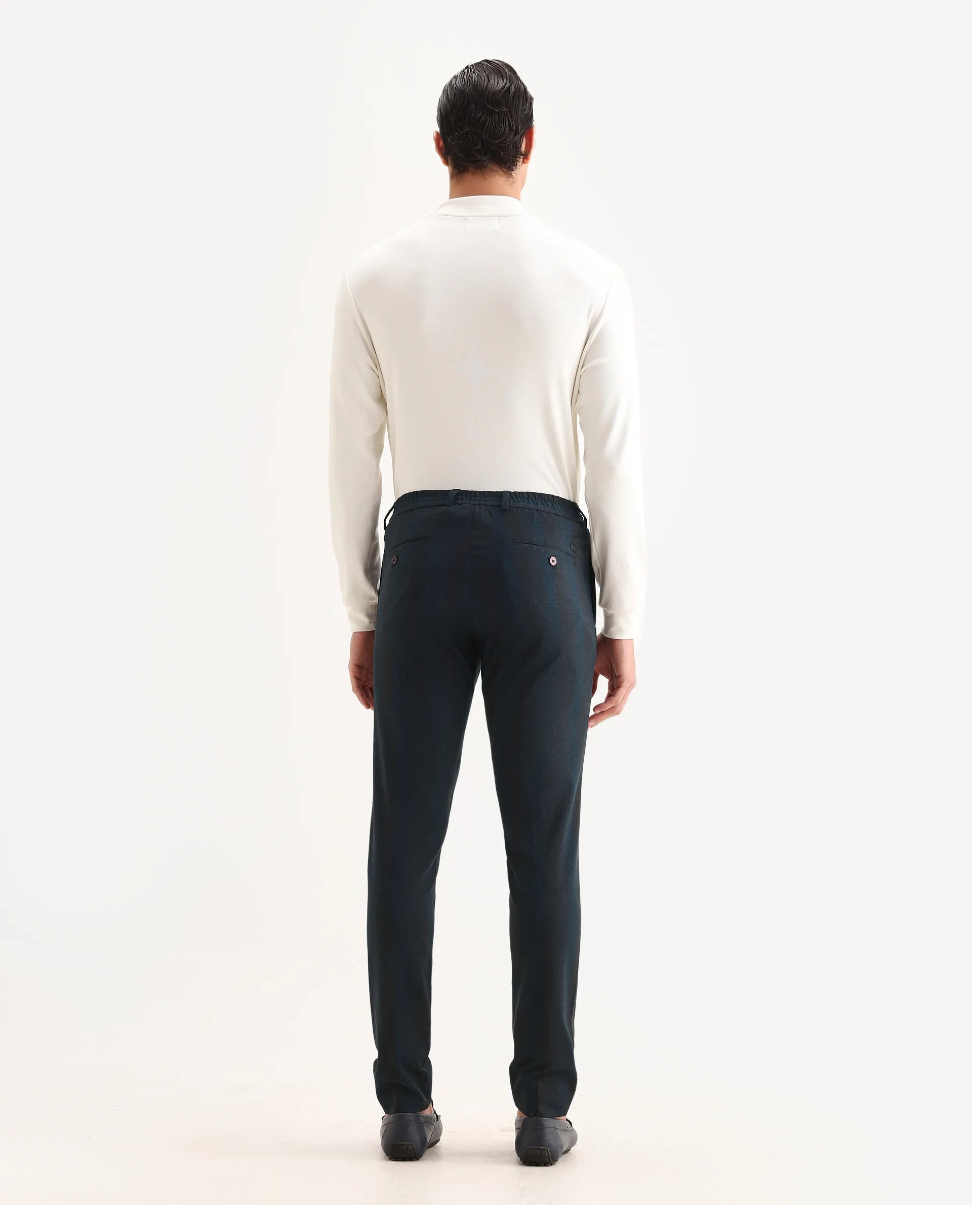 Rare Rabbit Men's Onio Petrol Plain Regular Fit Trouser