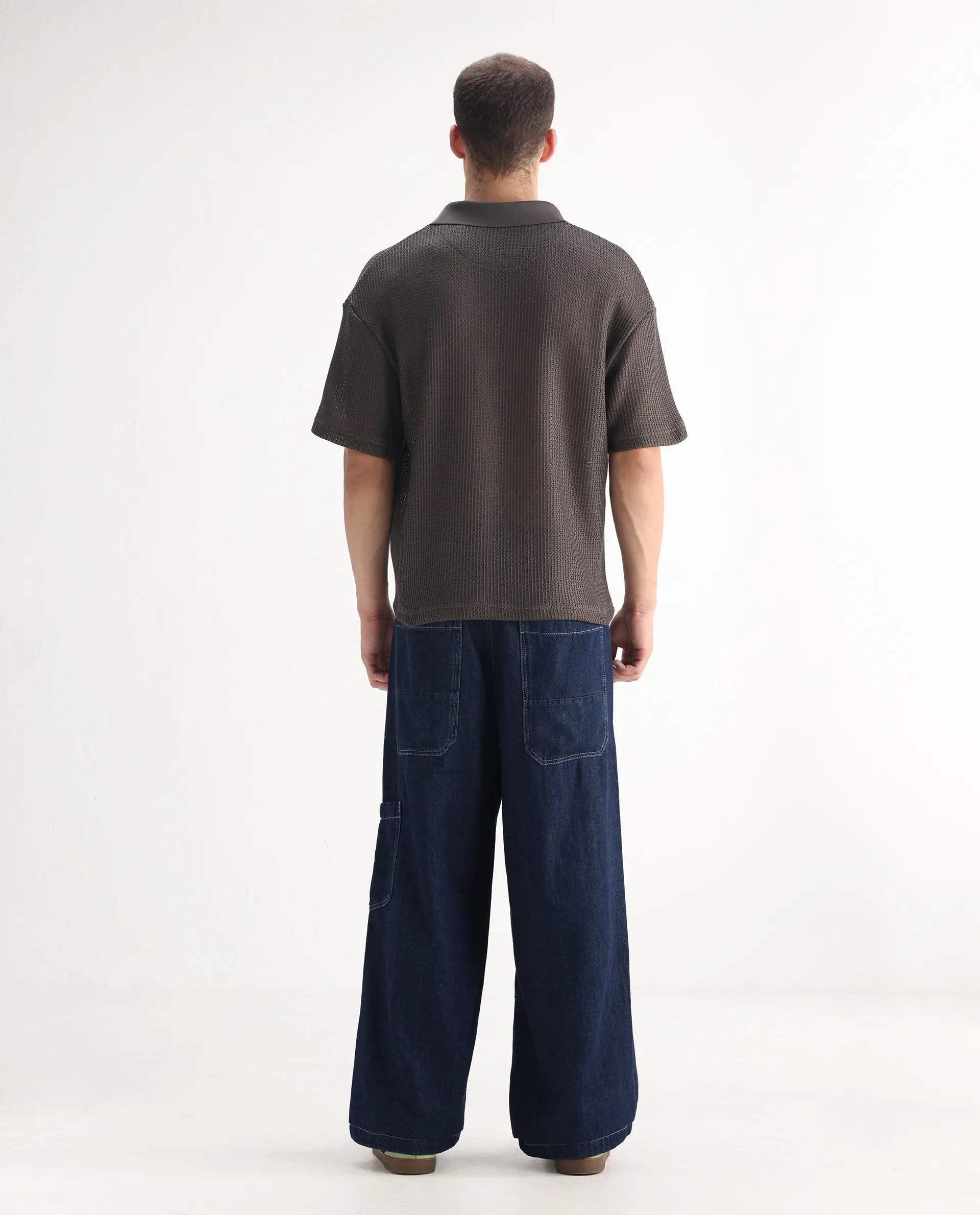 Rare Rabbit Men's Onyx Dark Blue Cotton Blend Plain Baggy Fit Jeans