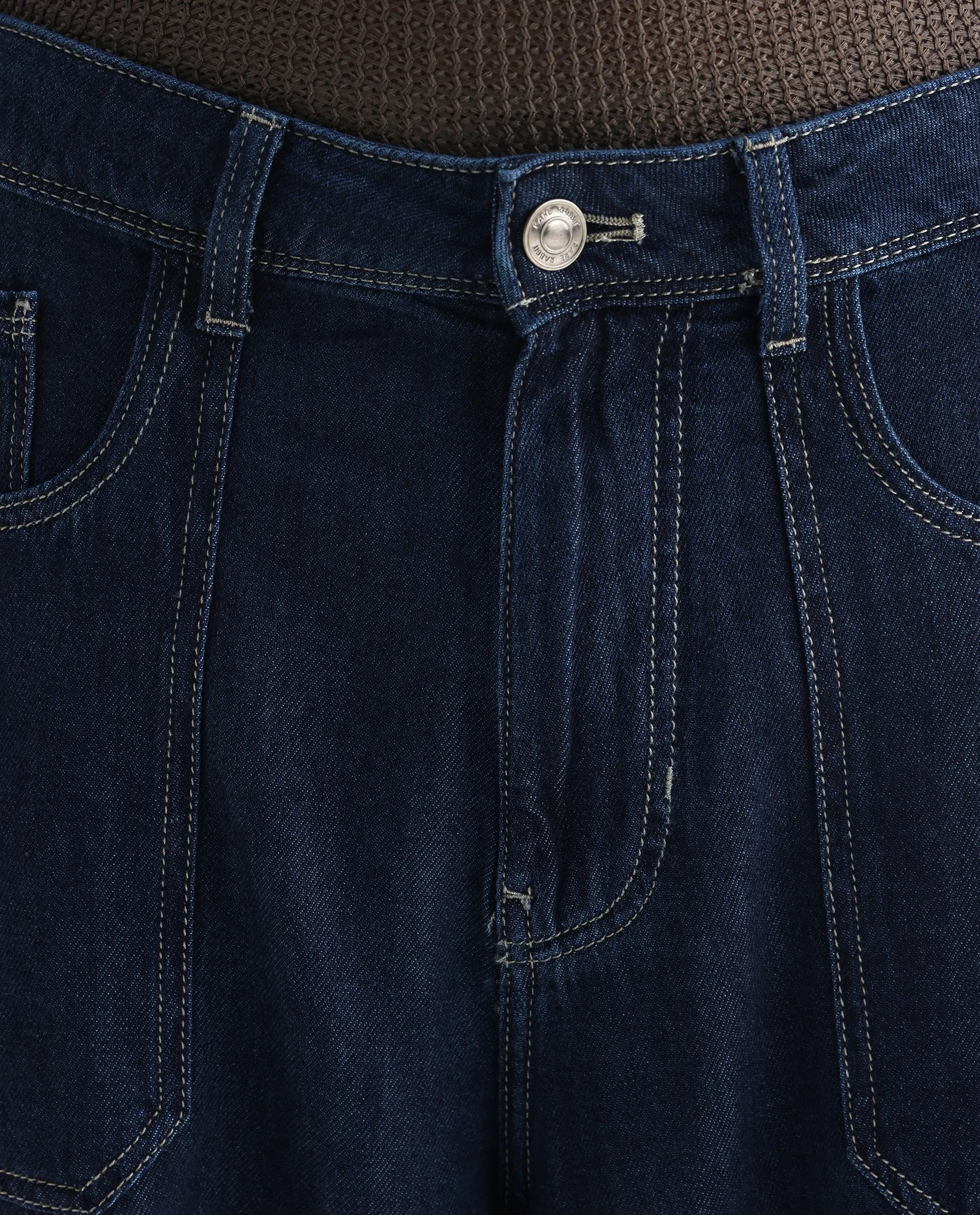 Rare Rabbit Men's Onyx Dark Blue Cotton Blend Plain Baggy Fit Jeans