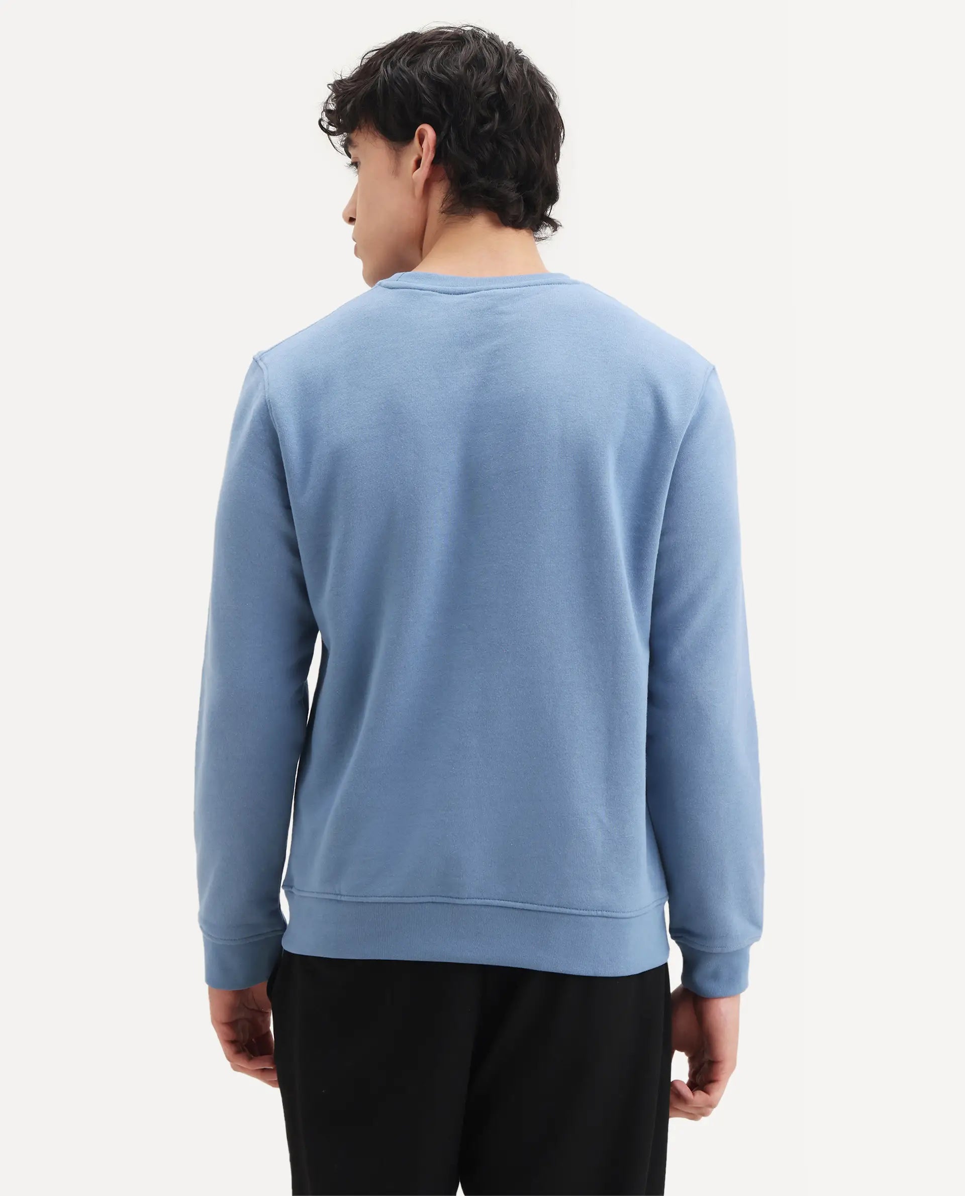 Rare Rabbit Men's Oranj Blue Cotton Embroidered Relaxed Fit Full Sleeve Crew Neck Sweatshirt