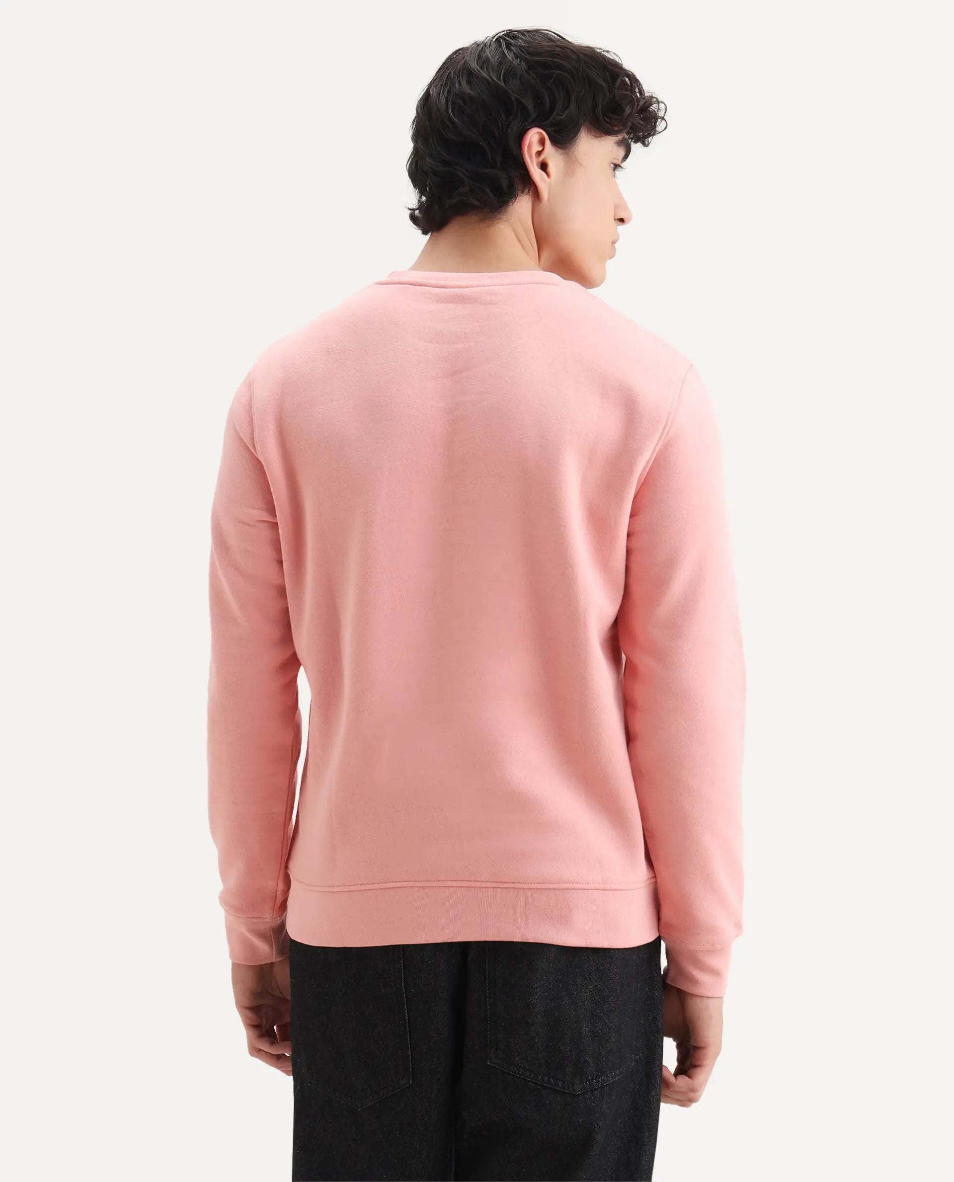 Rare Rabbit Men's Oranj Orange Cotton Embroidered Relaxed Fit Full Sleeve Crew Neck Sweatshirt