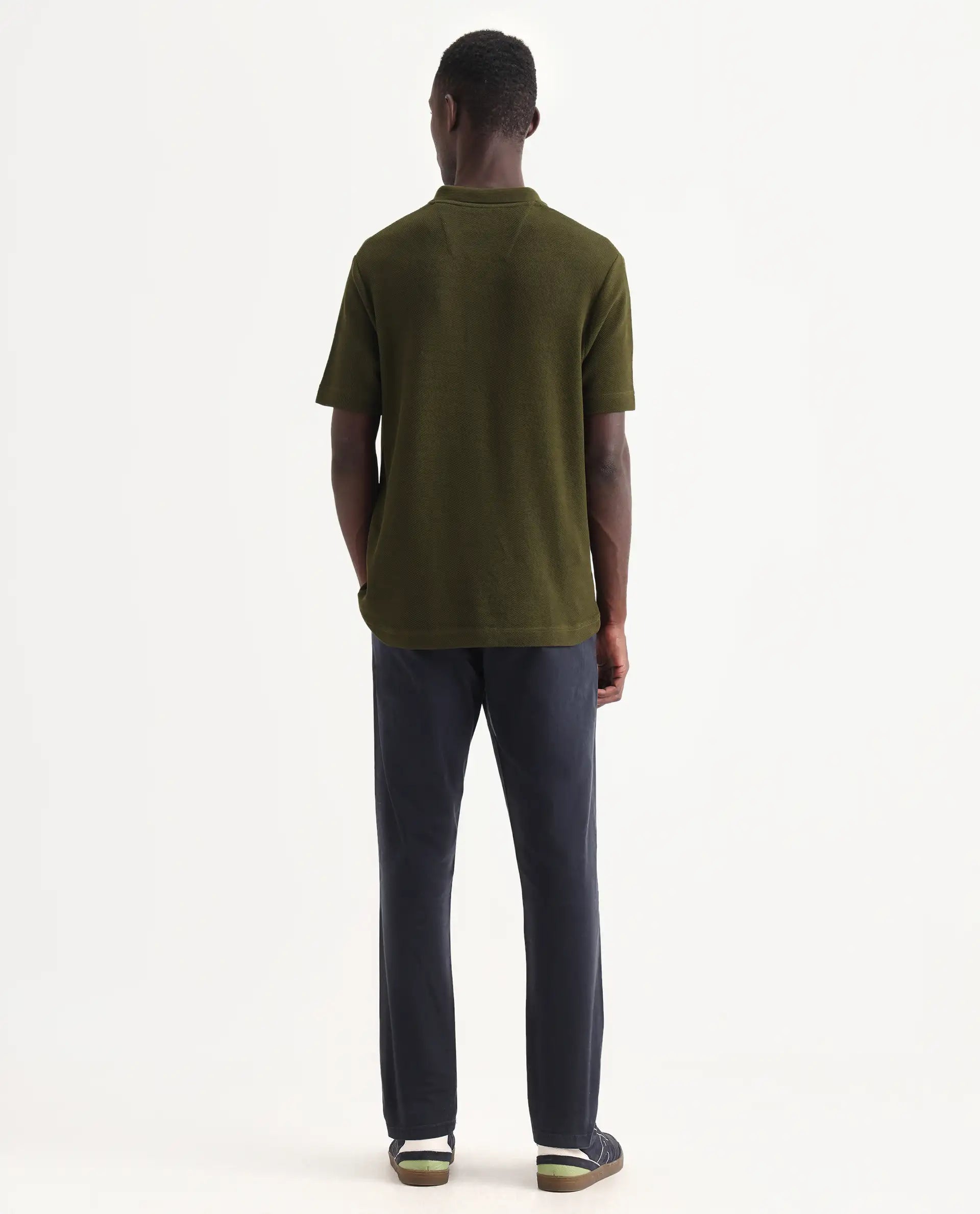 Rare Rabbit Men's Orany Navy Cotton Plain Regular Fit Trouser