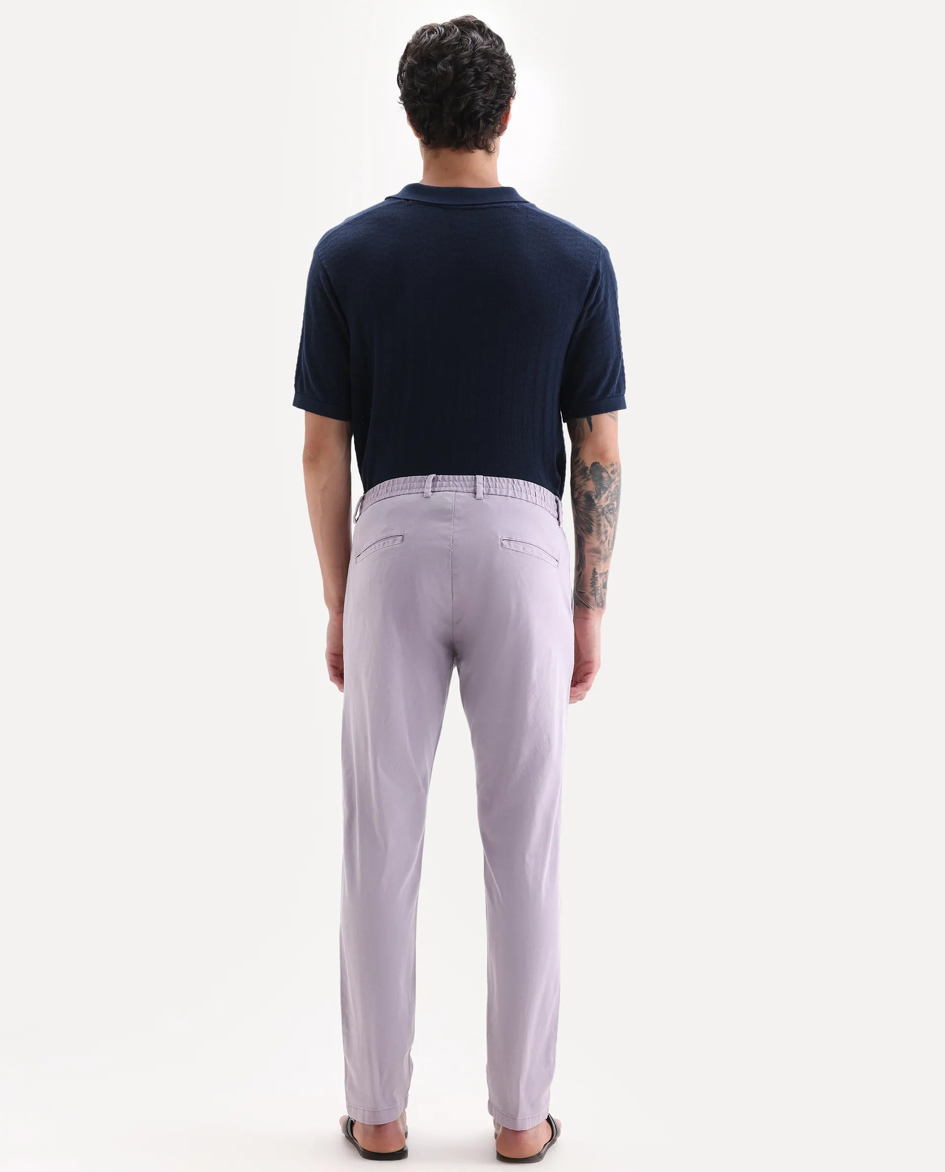 Rare Rabbit Men's Orany Pastel Purple Cotton Plain Regular Fit Trouser