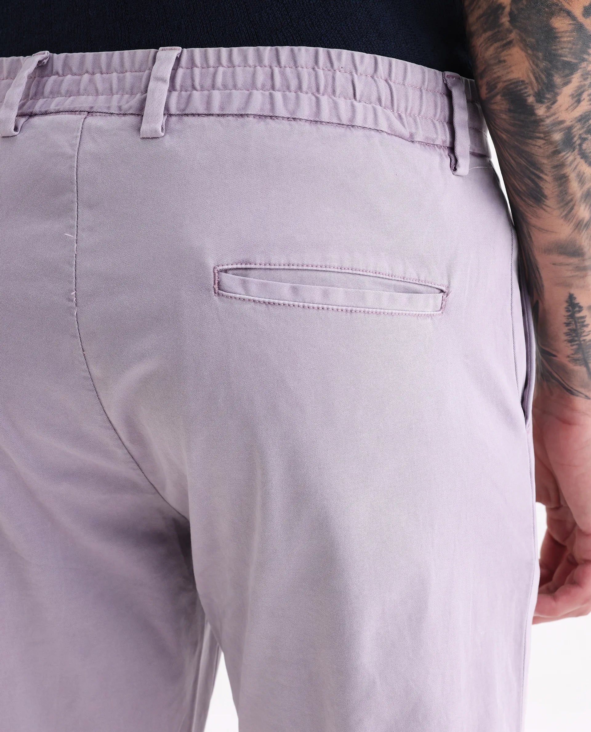 Rare Rabbit Men's Orany Pastel Purple Cotton Plain Regular Fit Trouser