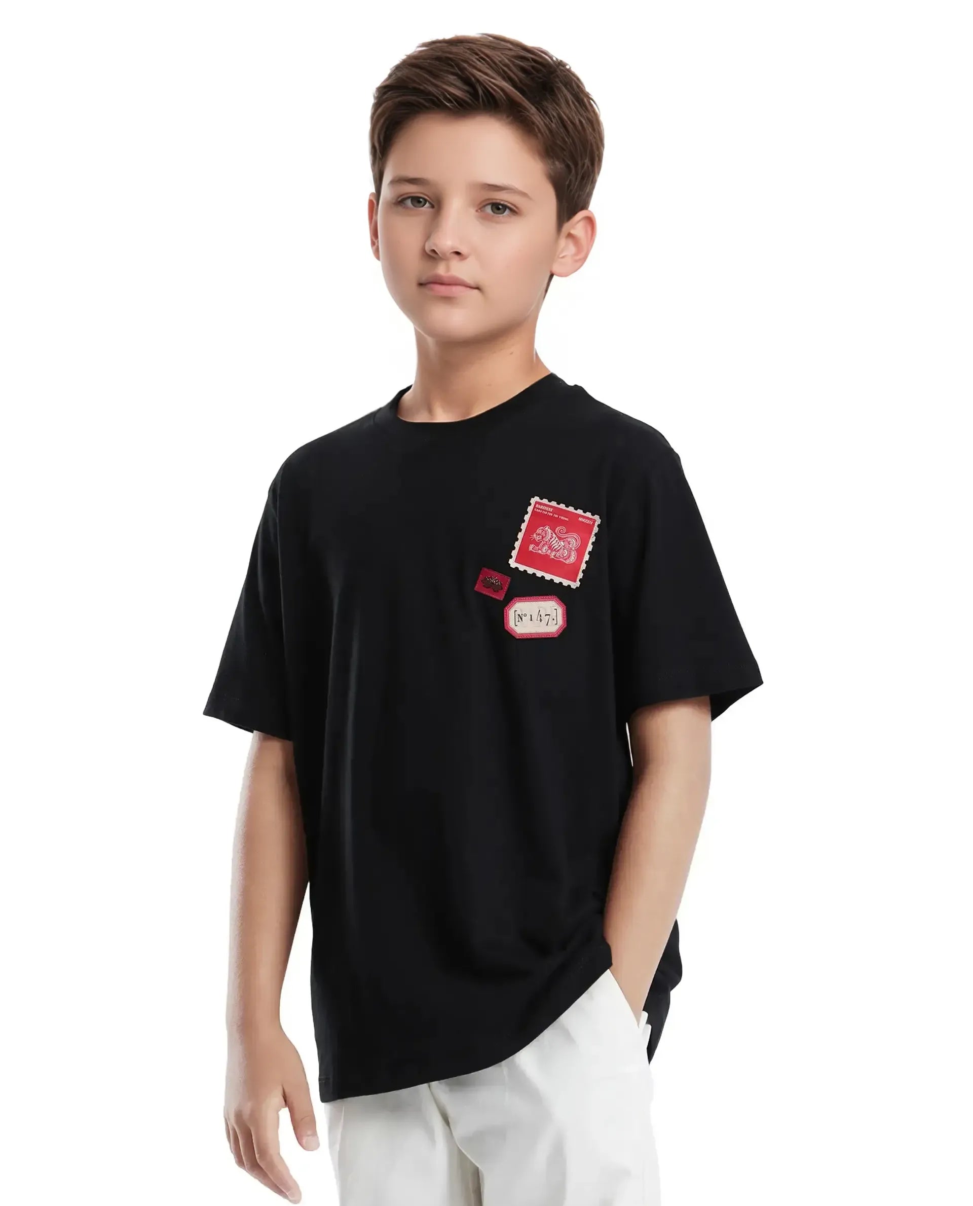 Rare Ones Kids Orbo Black Cotton Blend Half Sleeve Printed Regular Fit T-Shirt
