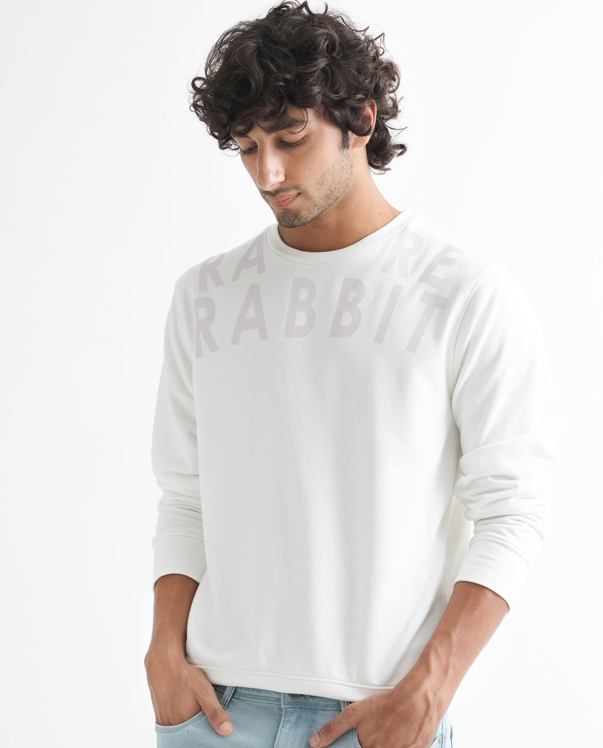 Rare Rabbit Men'S Oren Off White Sweatshirt Full Sleeves Solid