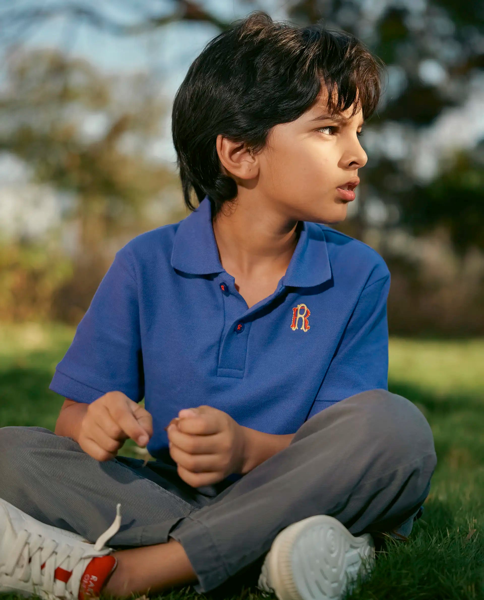 Rare Ones Kids Orik Purple Cotton Short Sleeve Embroidered Regular Fit Polo