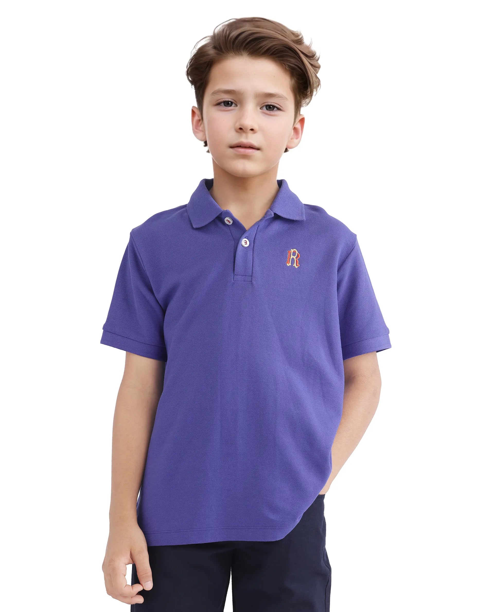 Rare Ones Kids Orik Purple Cotton Short Sleeve Embroidered Regular Fit Polo