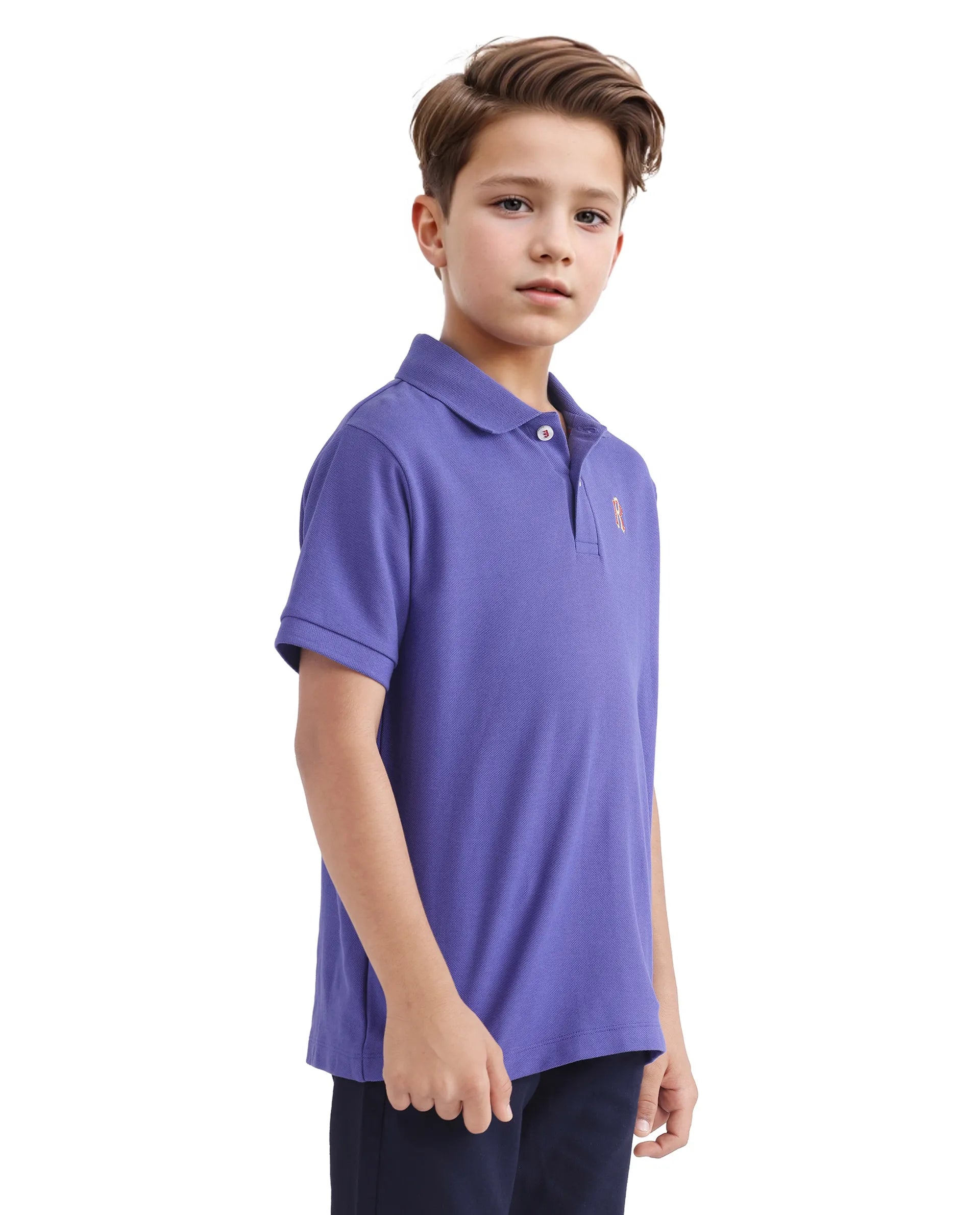 Rare Ones Kids Orik Purple Cotton Short Sleeve Embroidered Regular Fit Polo