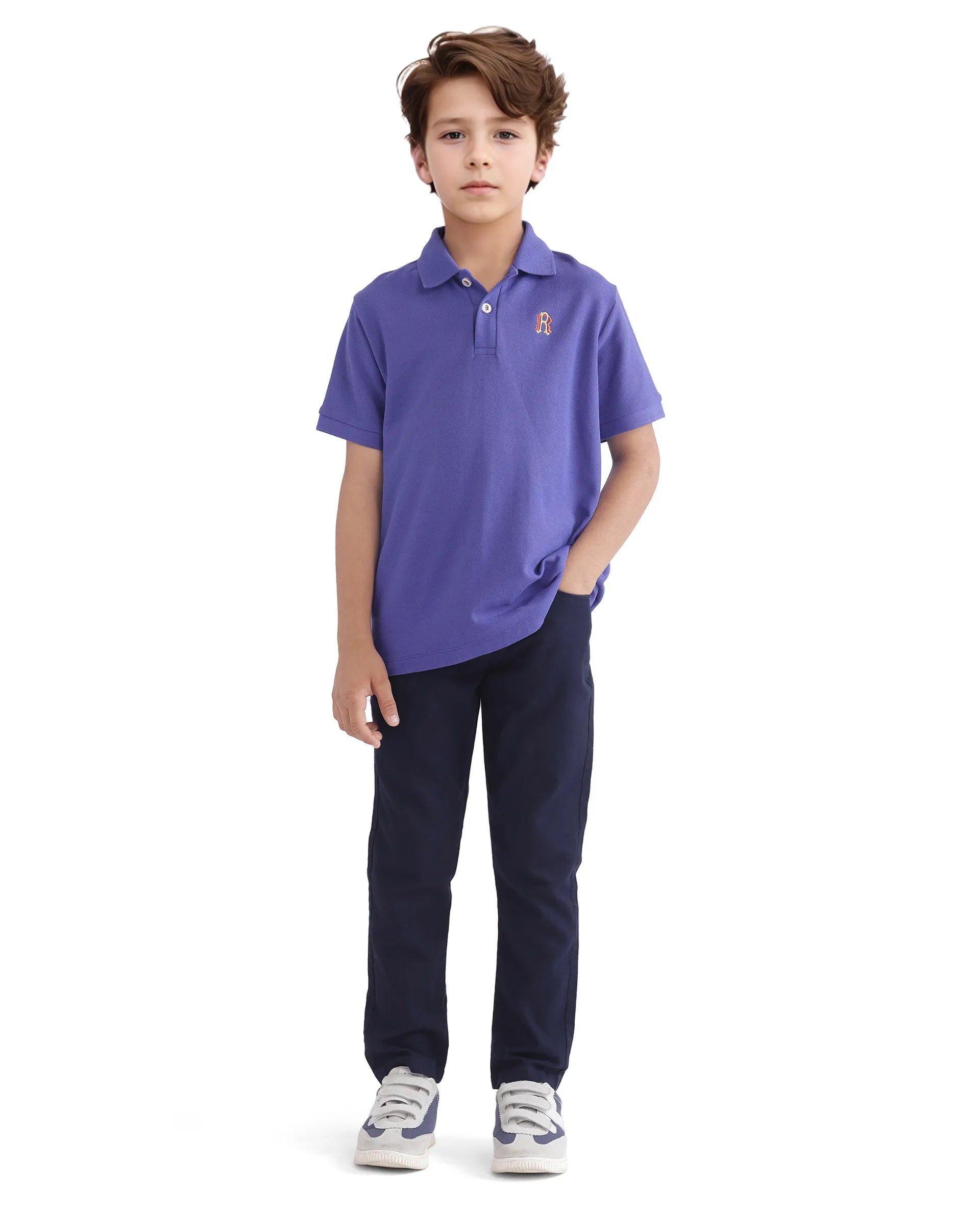 Rare Ones Kids Orik Purple Cotton Short Sleeve Embroidered Regular Fit Polo