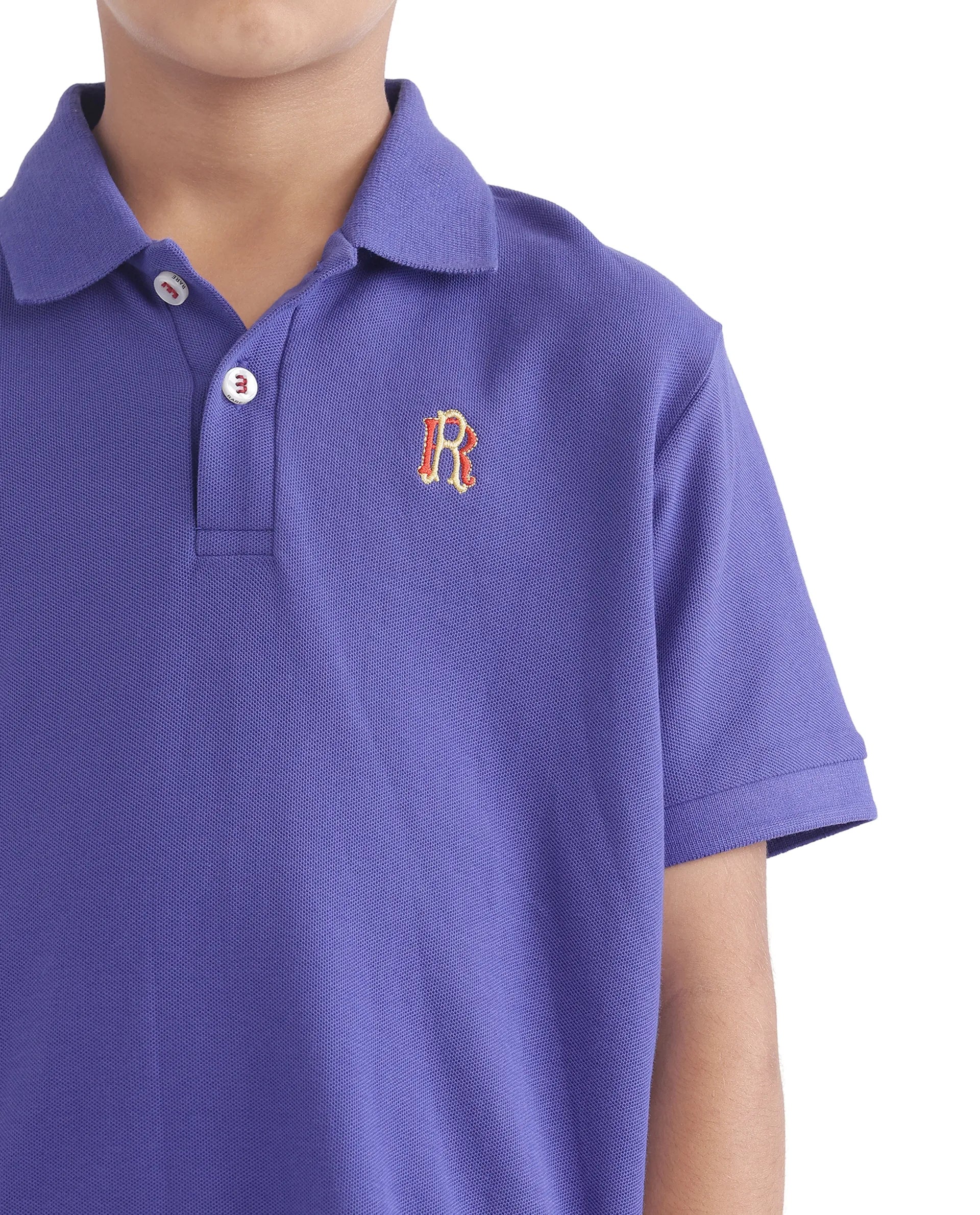 Rare Ones Kids Orik Purple Cotton Short Sleeve Embroidered Regular Fit Polo