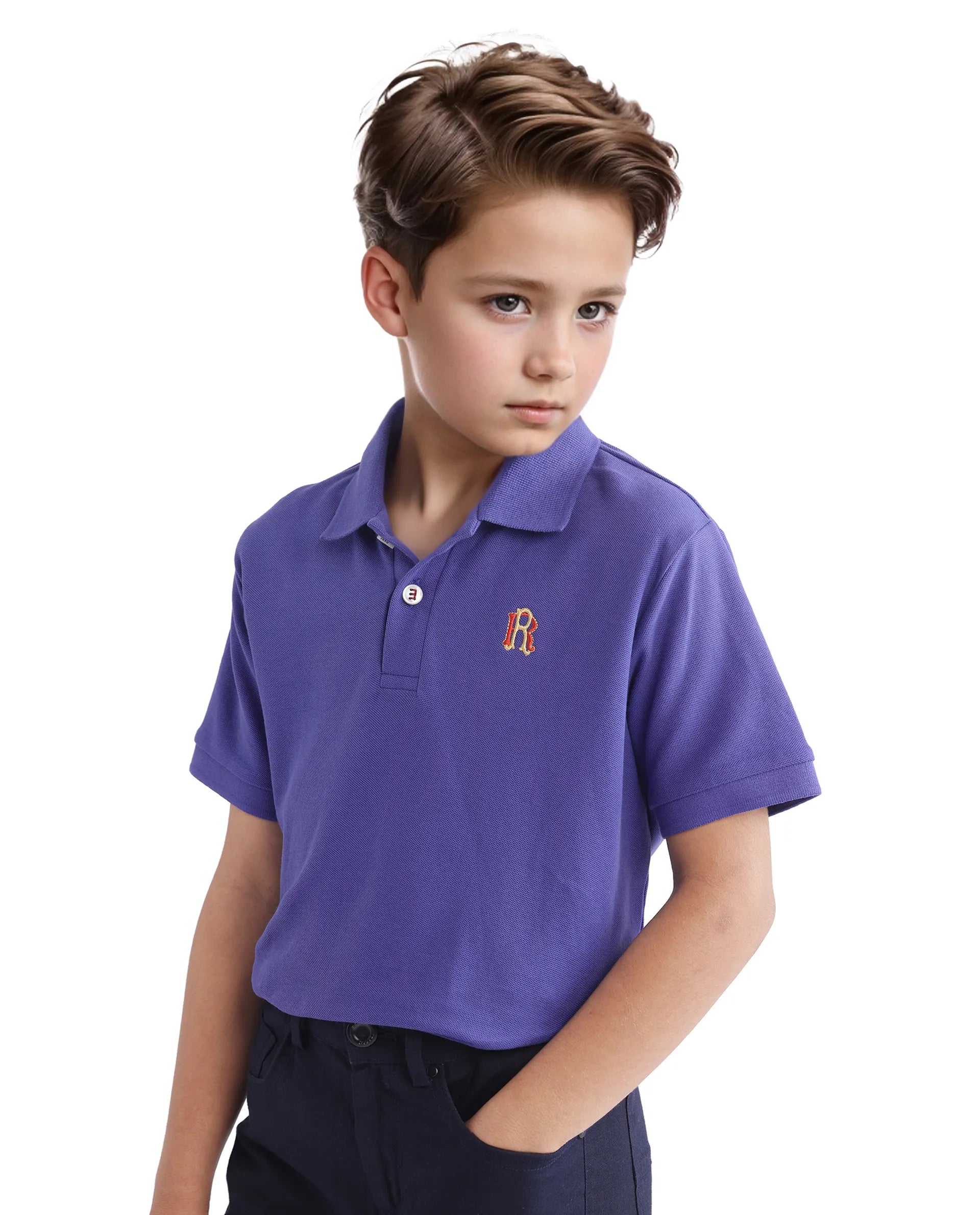 Rare Ones Kids Orik Purple Cotton Short Sleeve Embroidered Regular Fit Polo