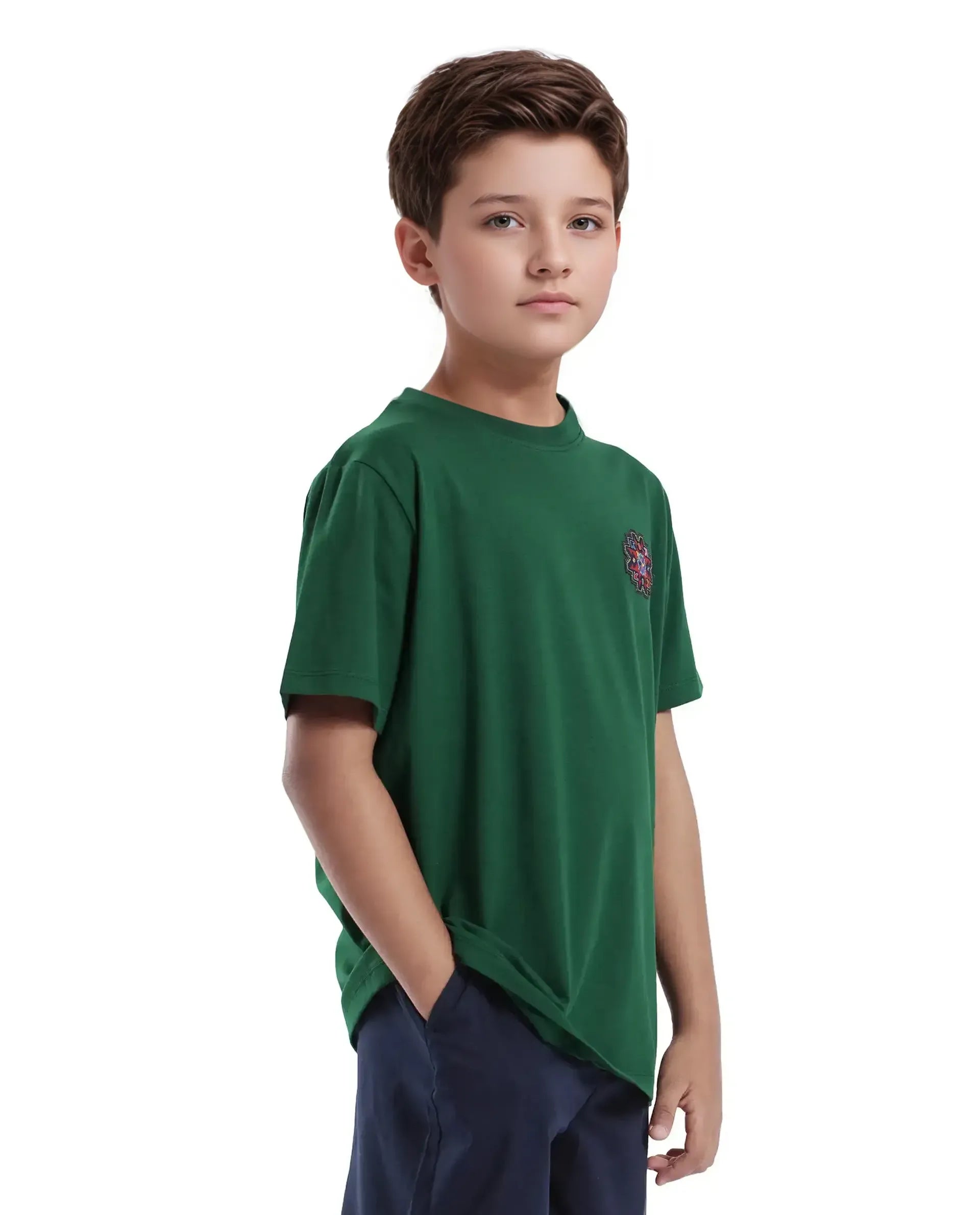 Rare Ones Kids Orio Dark Green Cotton Blend Half Sleeve Printed Regular Fit T-Shirt