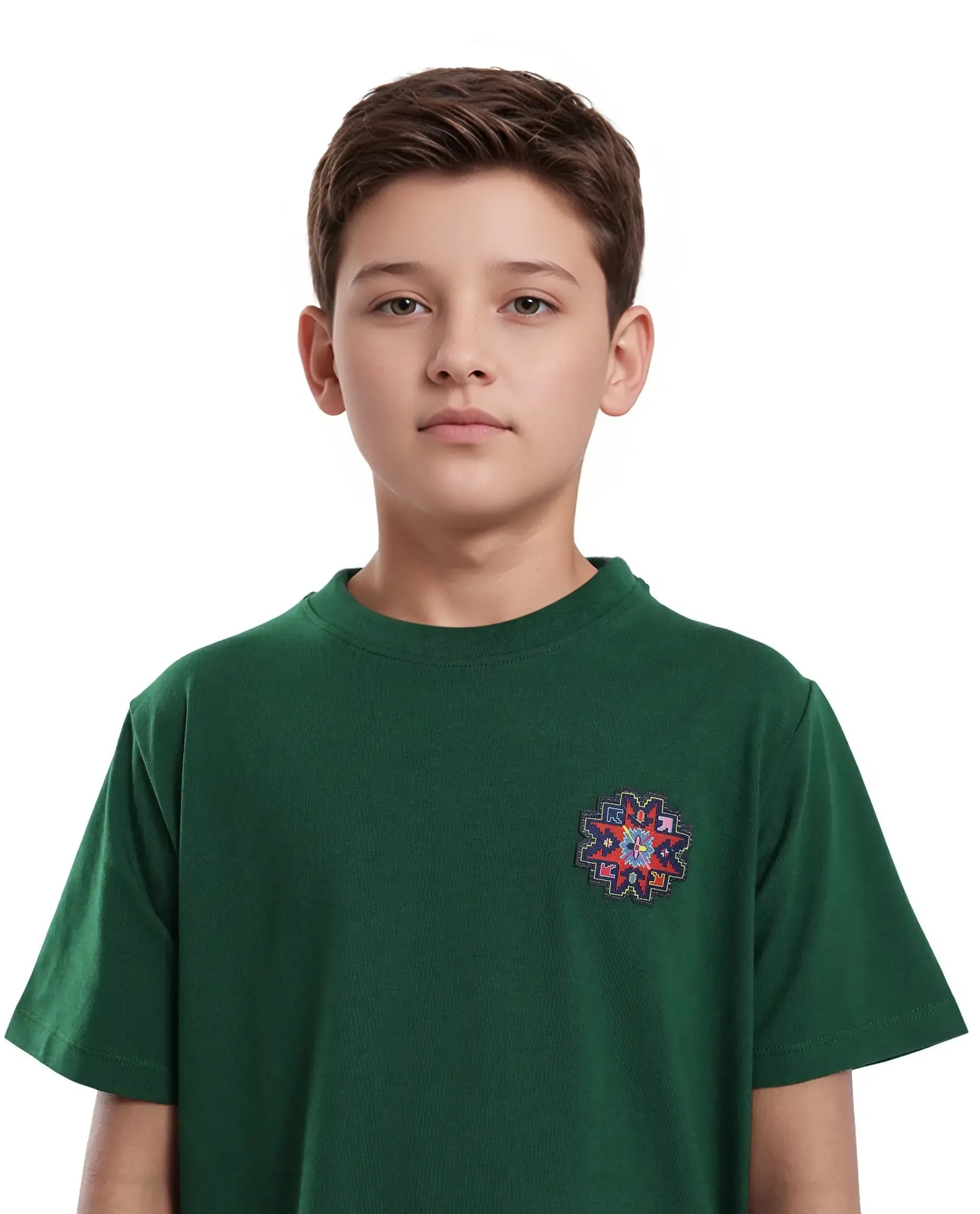 Rare Ones Kids Orio Dark Green Cotton Blend Half Sleeve Printed Regular Fit T-Shirt
