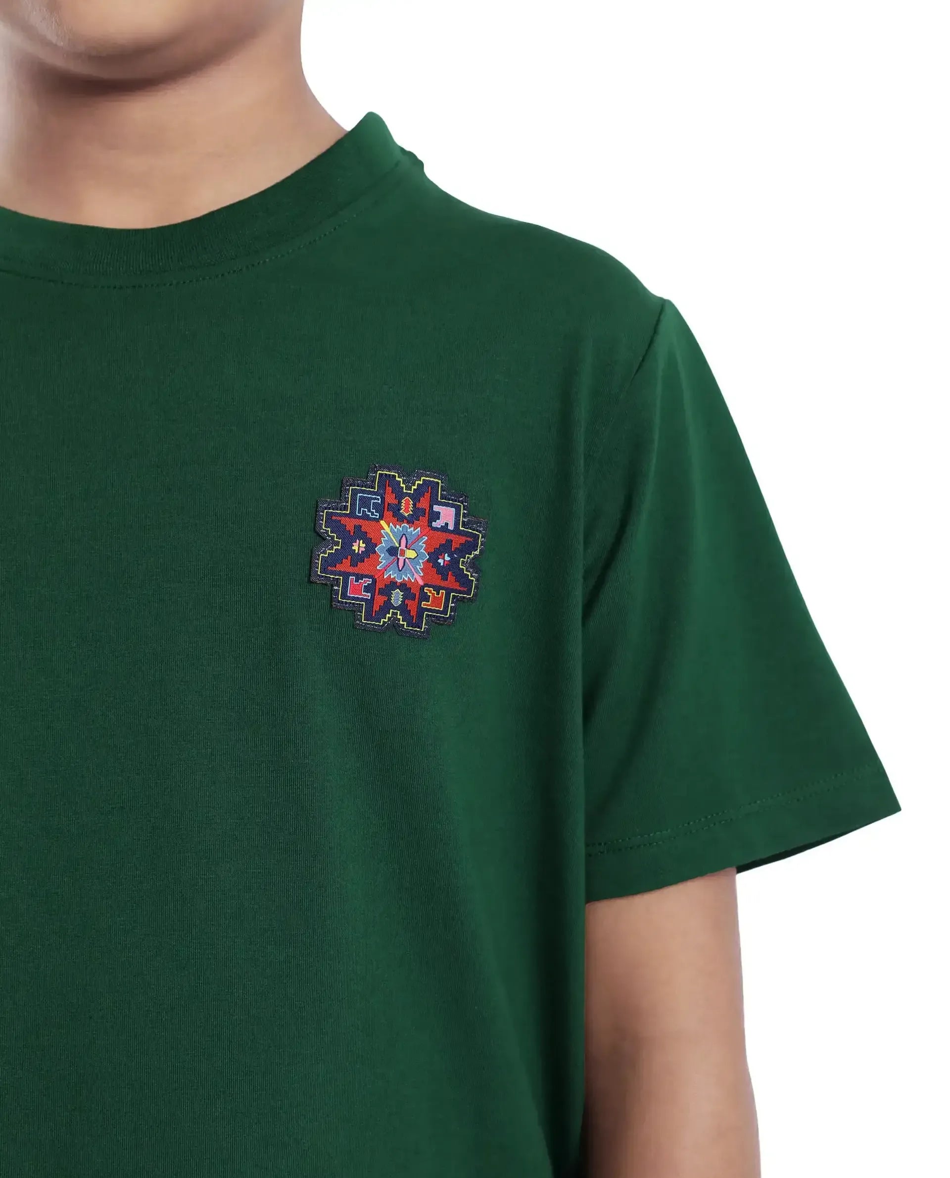 Rare Ones Kids Orio Dark Green Cotton Blend Half Sleeve Printed Regular Fit T-Shirt