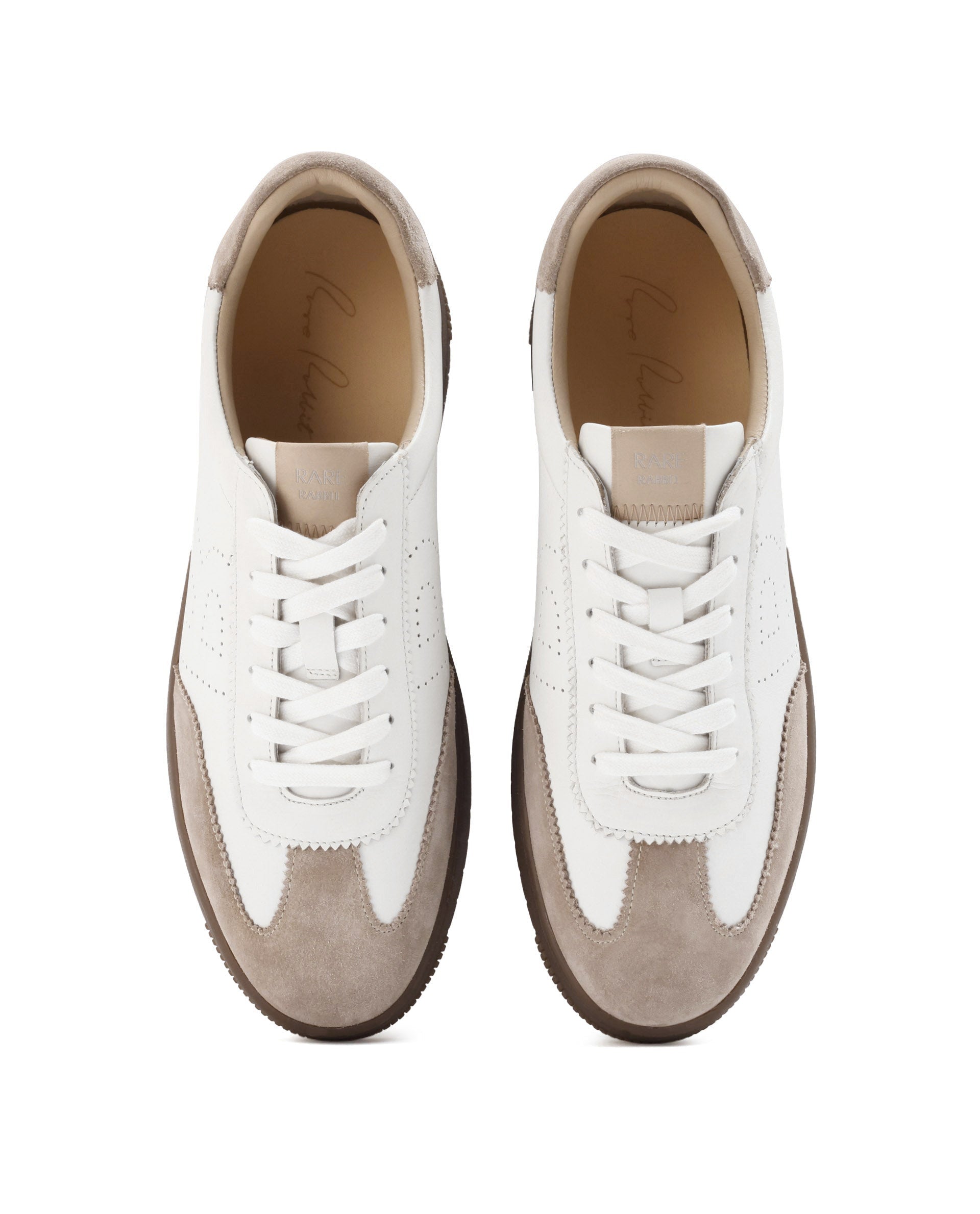 Rare Rabbit Men's Orion Light Beige Suede And Leather Low-Top Lace-up Sneaker Shoes