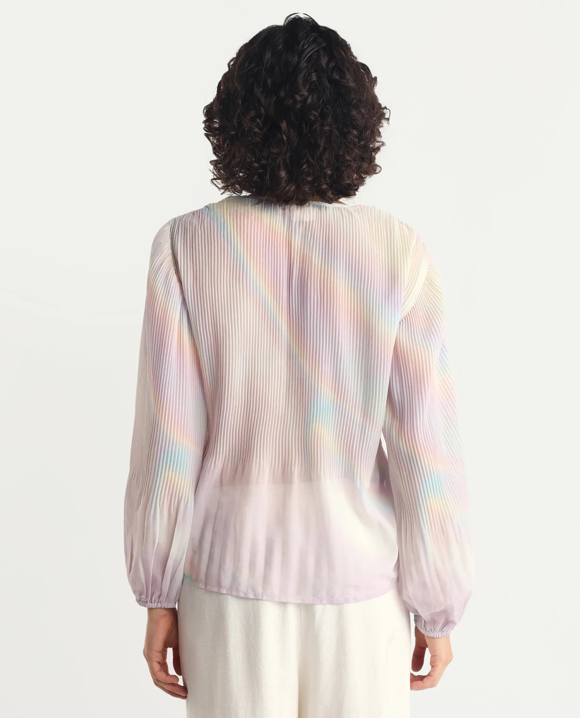 Rareism Women's Orirt Light Multi Polyester Mandarin Collar Ombre Regular Fit Top