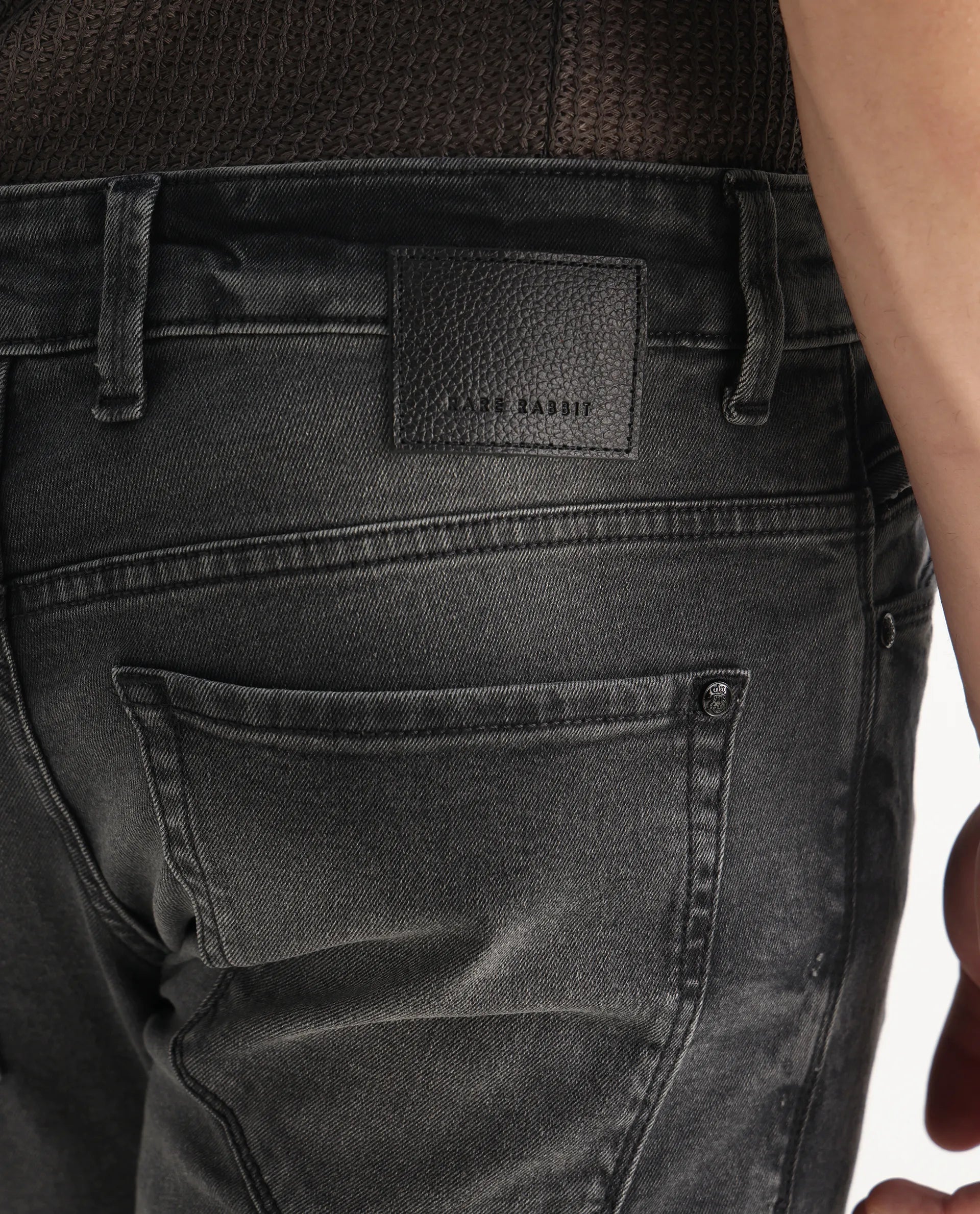 Rare Rabbit Men's Oris Black Cotton Blend Plain Hawk Slim Fit Jeans