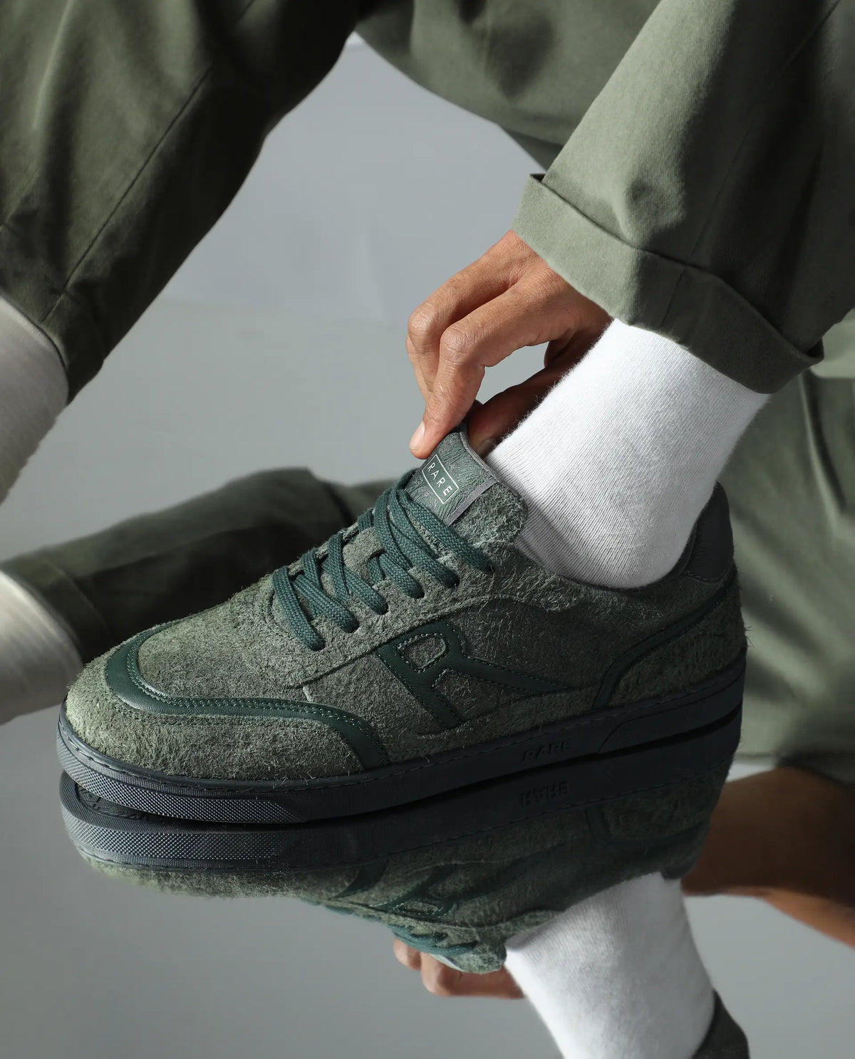 Rare Rabbit Men Orla Olive Lace-Up Closure Suede Sneaker